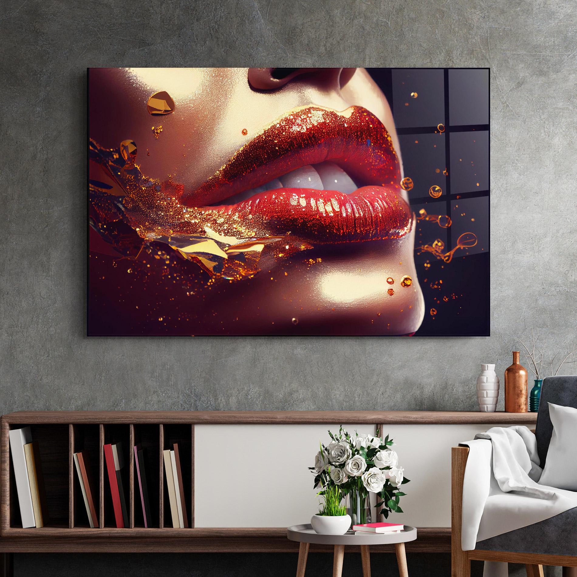 Glasbild Gold Glitter Lips mockup 2