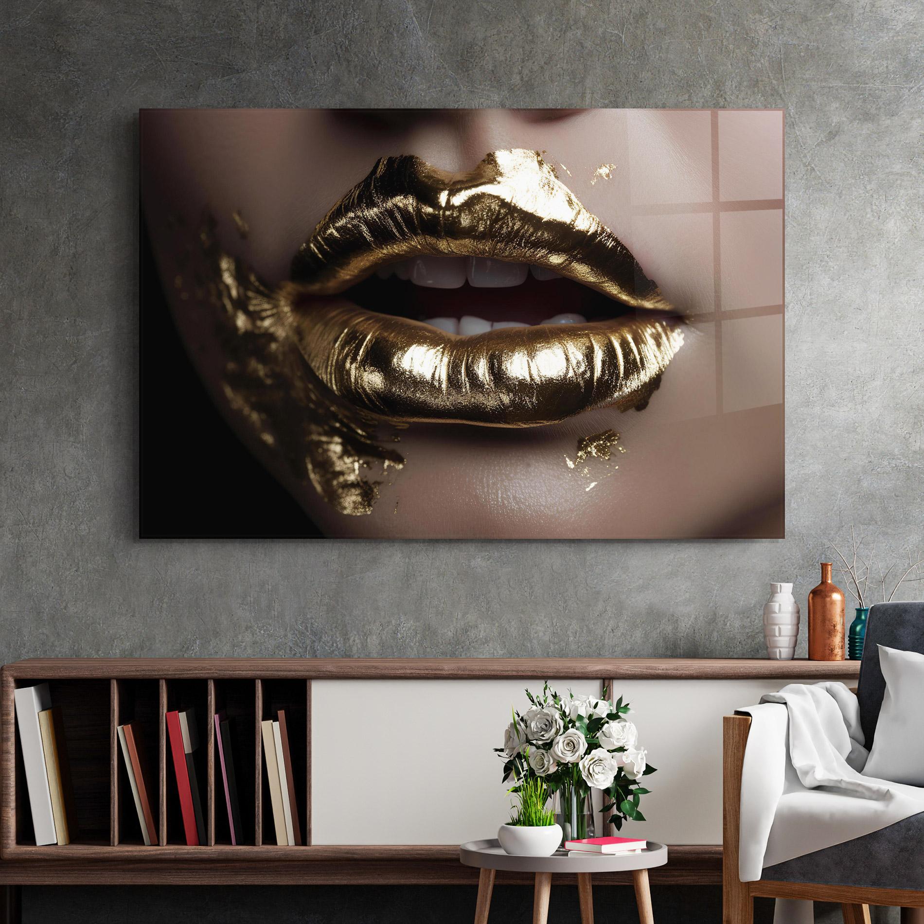 Glasbild Gold Lips mockup 2