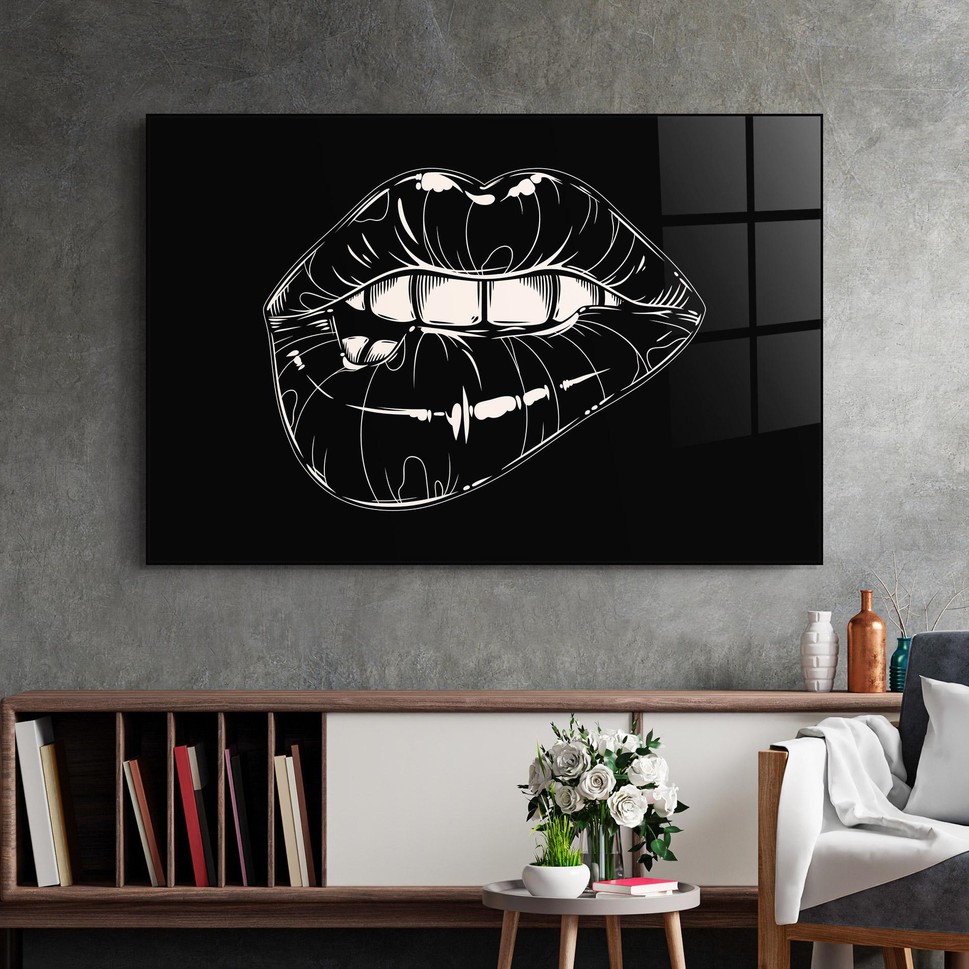 Glasbild Lips On Black Art mockup 2