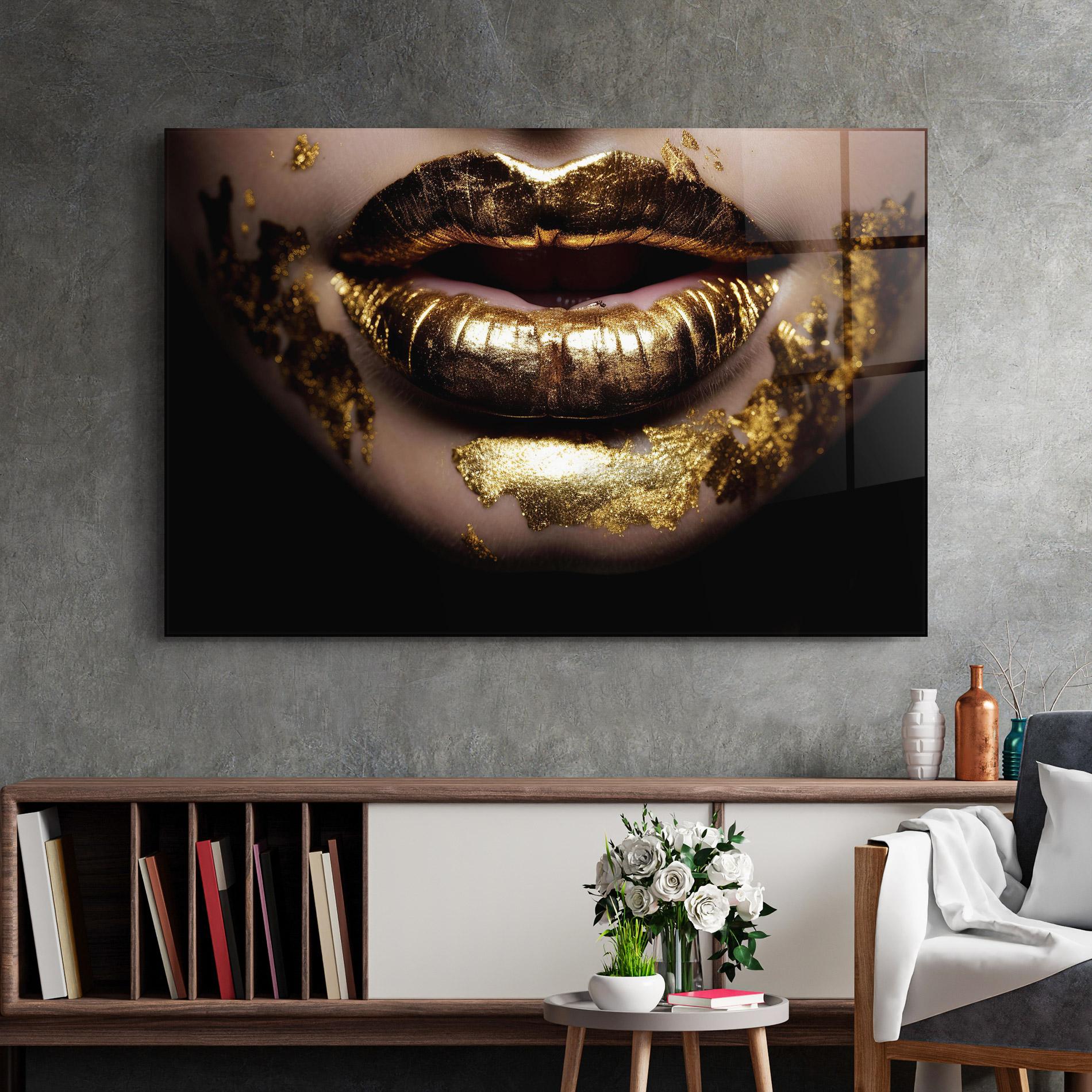 Glasbild Open Golden Lips mockup 2