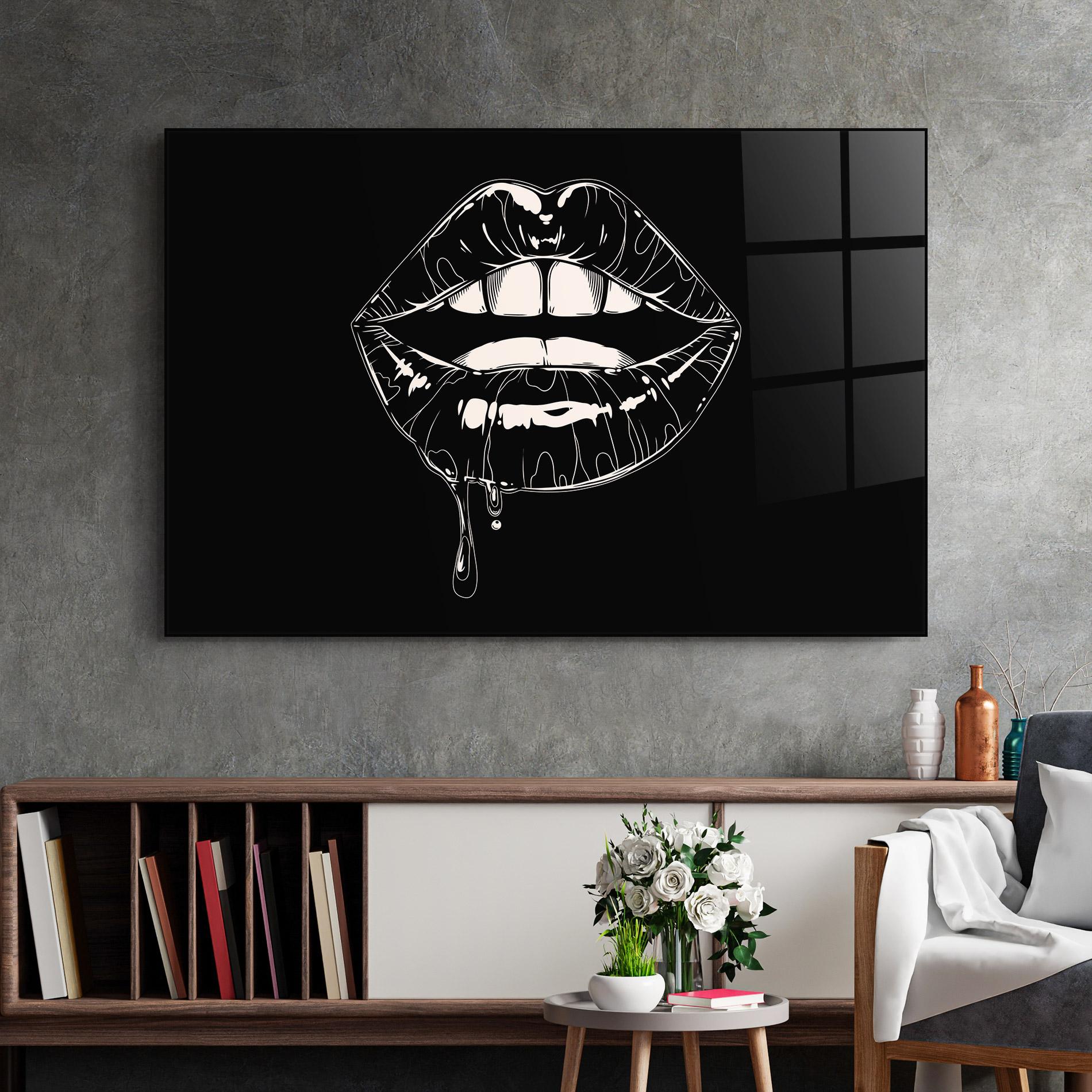 Glasbild Open Lips On Black mockup 2