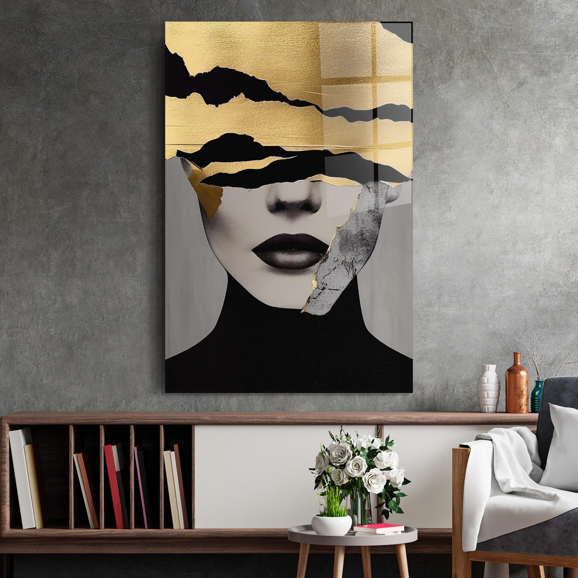 Glasbild Grey Gold Lips mockup 2