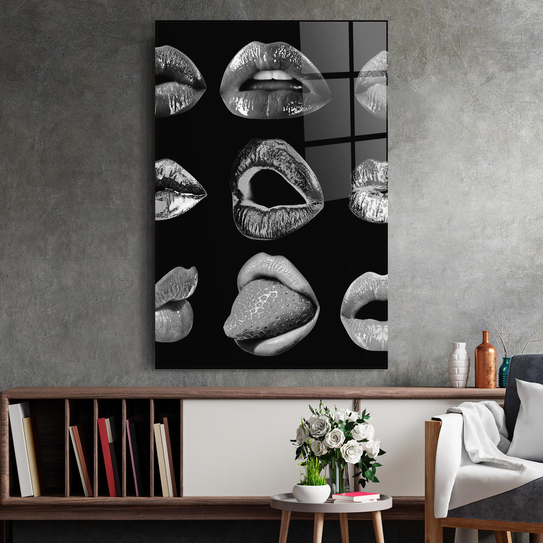 Glasbild Grey Lips Collage mockup 2