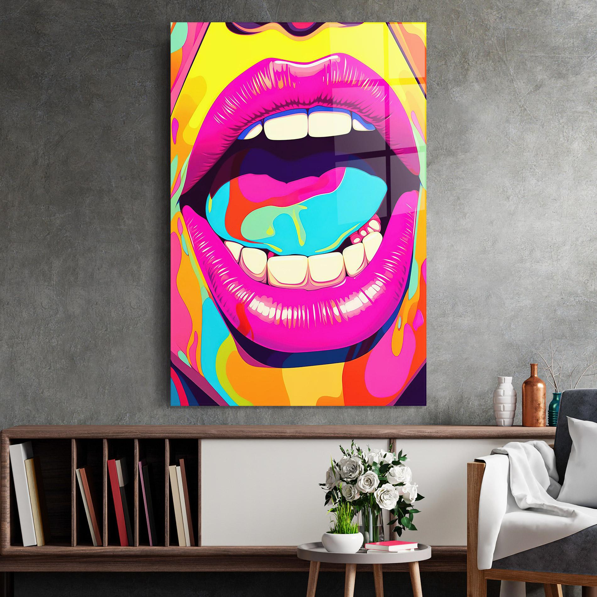 Glasbild Pop Art Mouth mockup 2