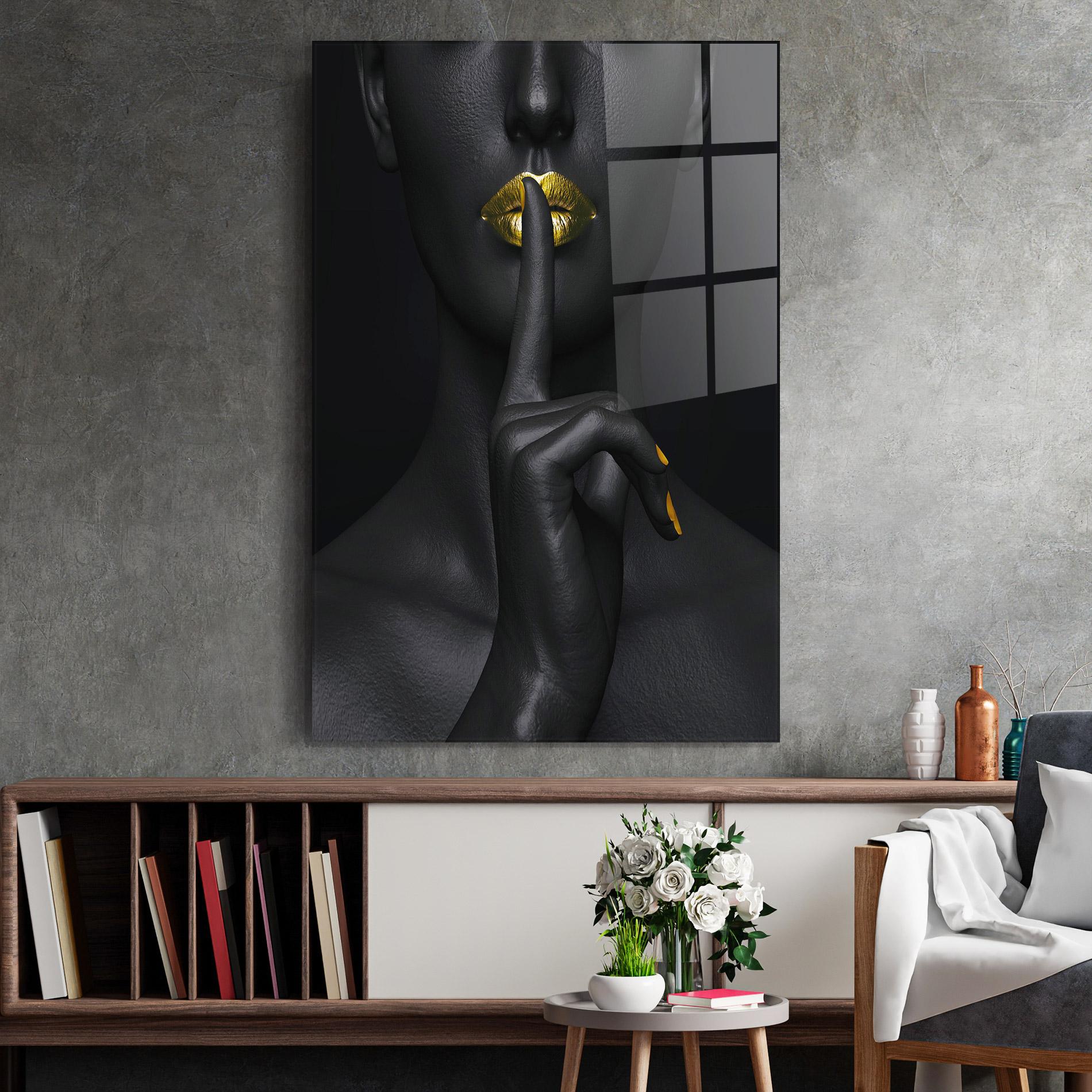 Glasbild Silence Lips Portrait mockup 2