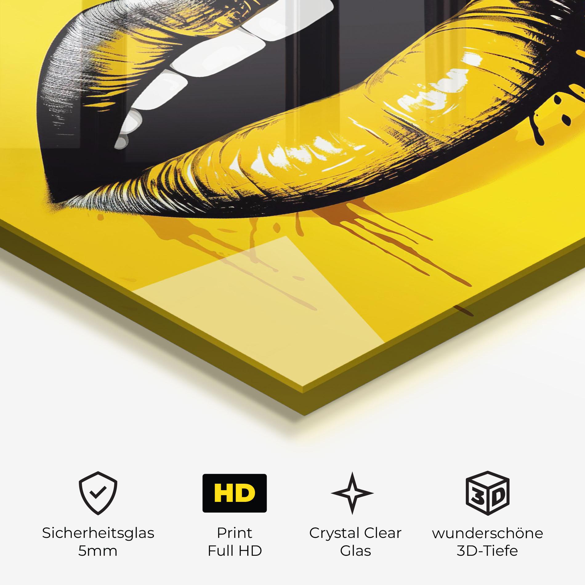 Glasbild Black Yellow Lips mockup 3
