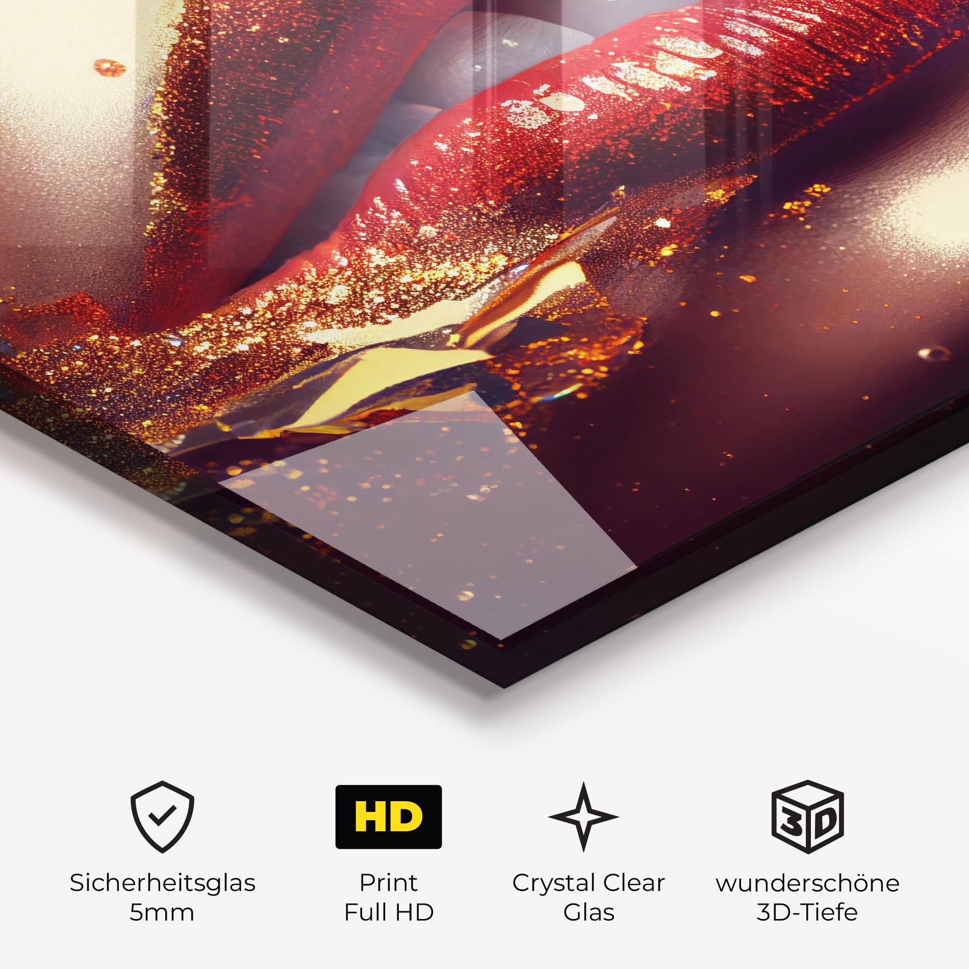 Glasbild Gold Glitter Lips mockup 3