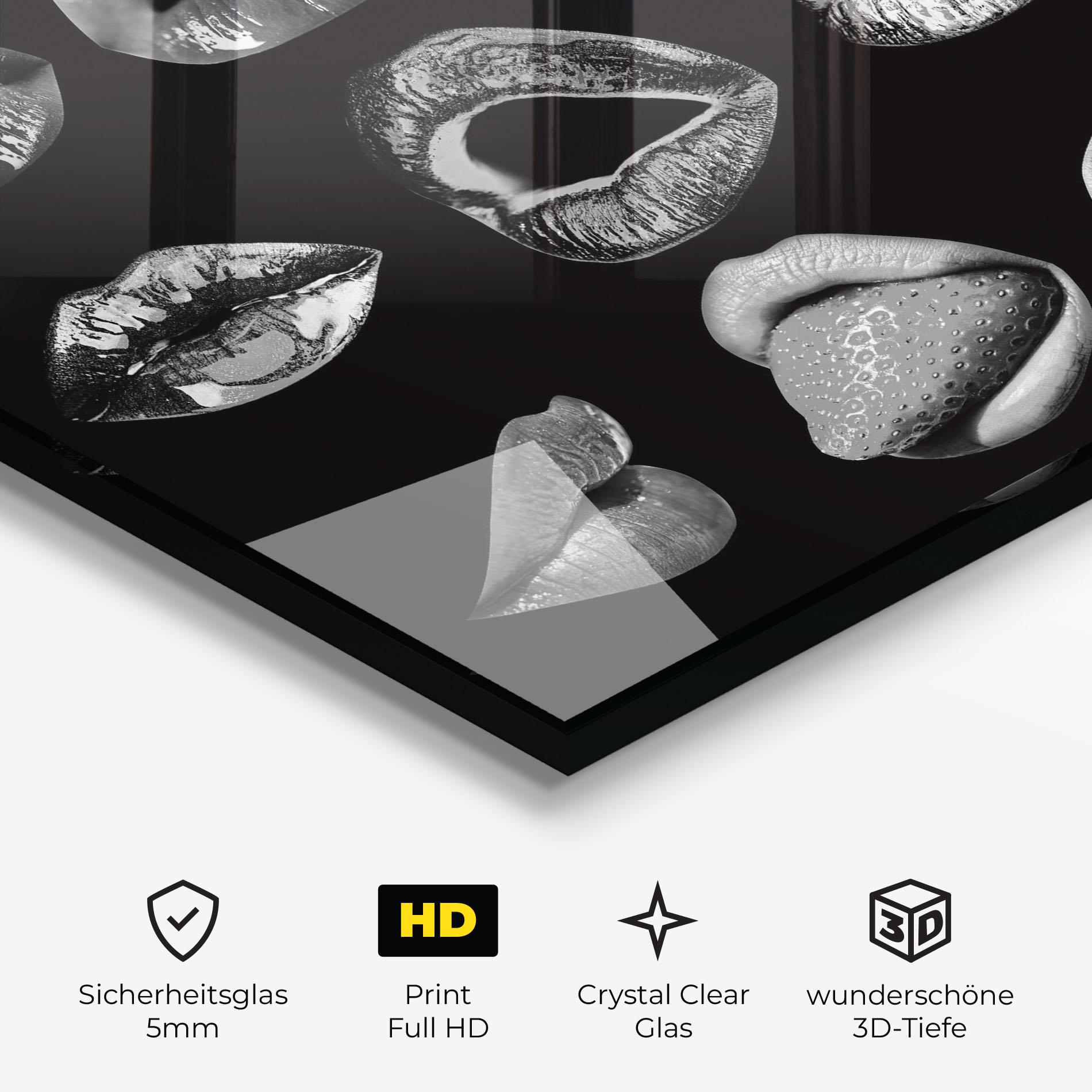 Glasbild Grey Lips Collage mockup 3