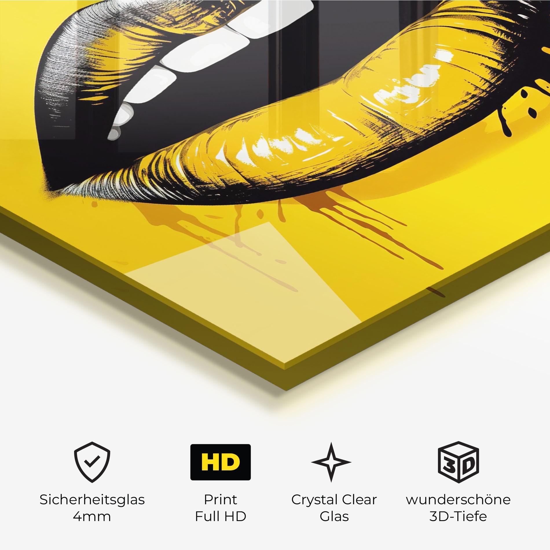 Glasbild Black Yellow Lips mockup 3