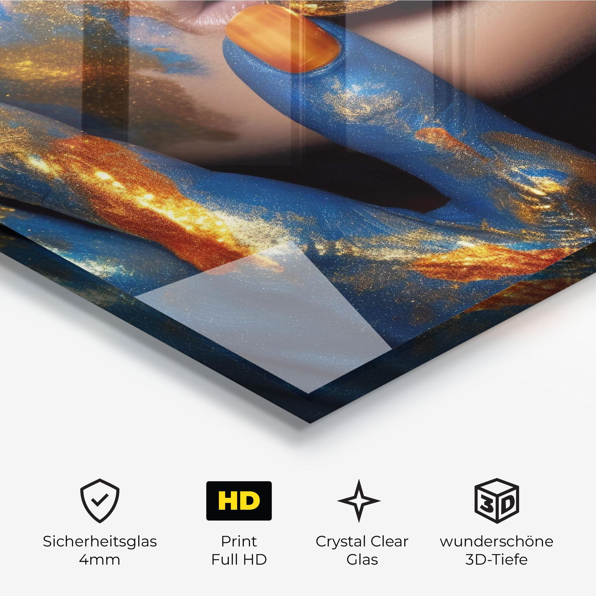 Glasbild Blue Hand Lips mockup 3