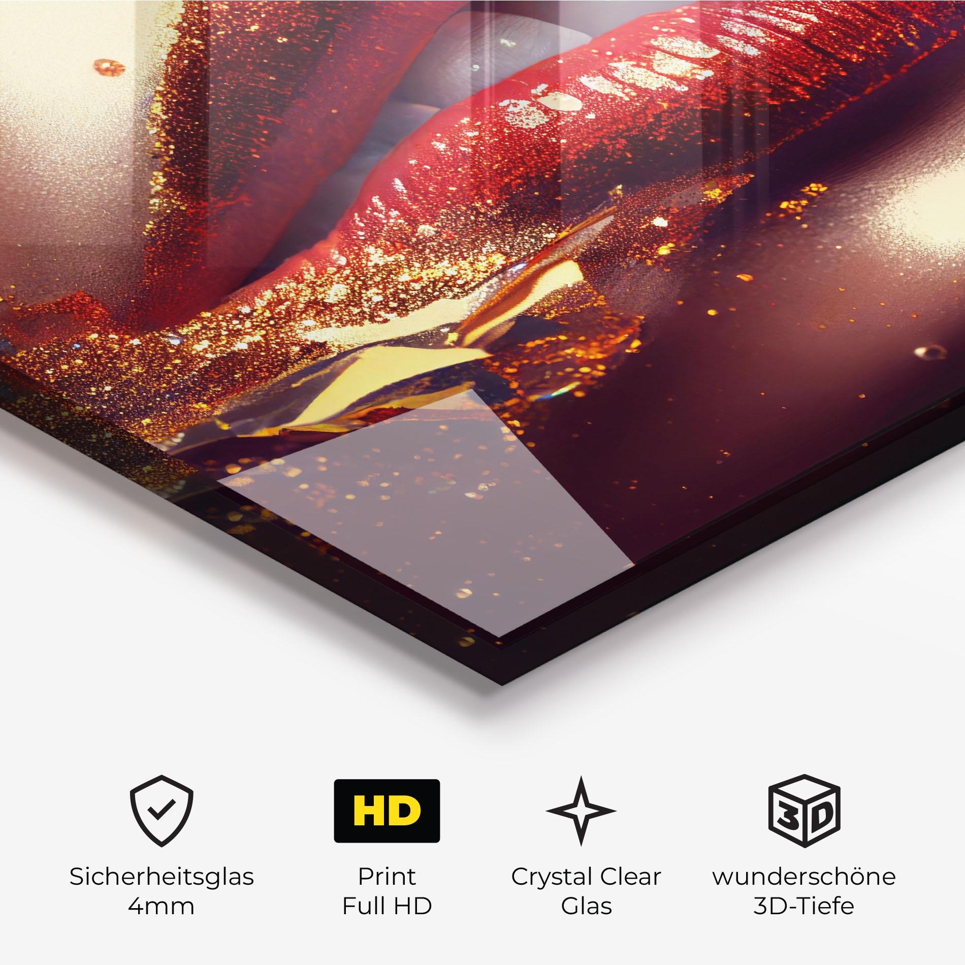 Glasbild Gold Glitter Lips mockup 3
