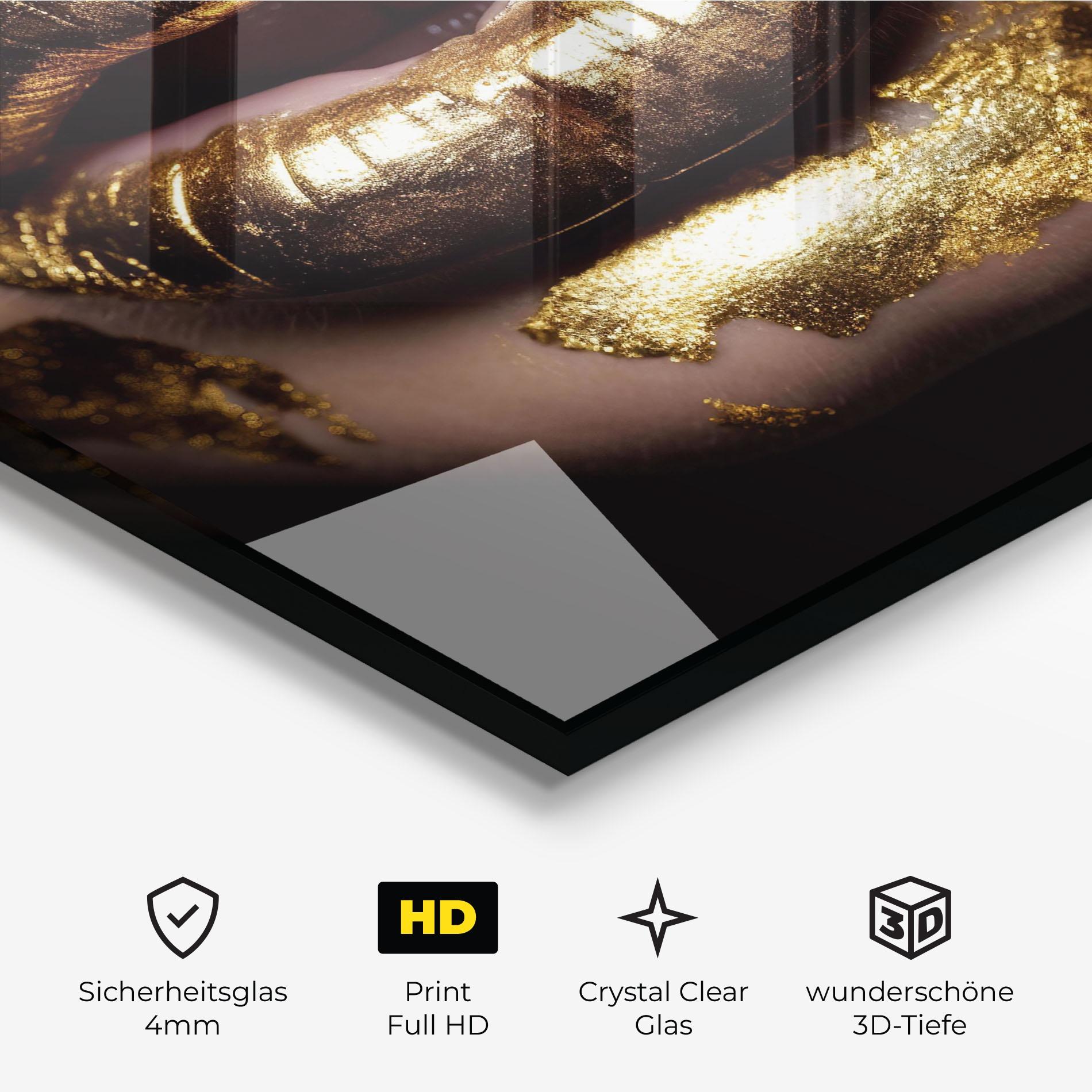 Glasbild Open Golden Lips mockup 3
