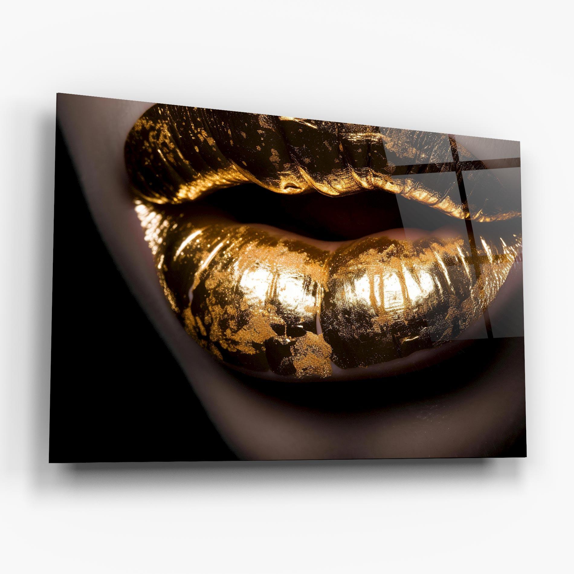 Glasbild Big Gold Lips mockup 6
