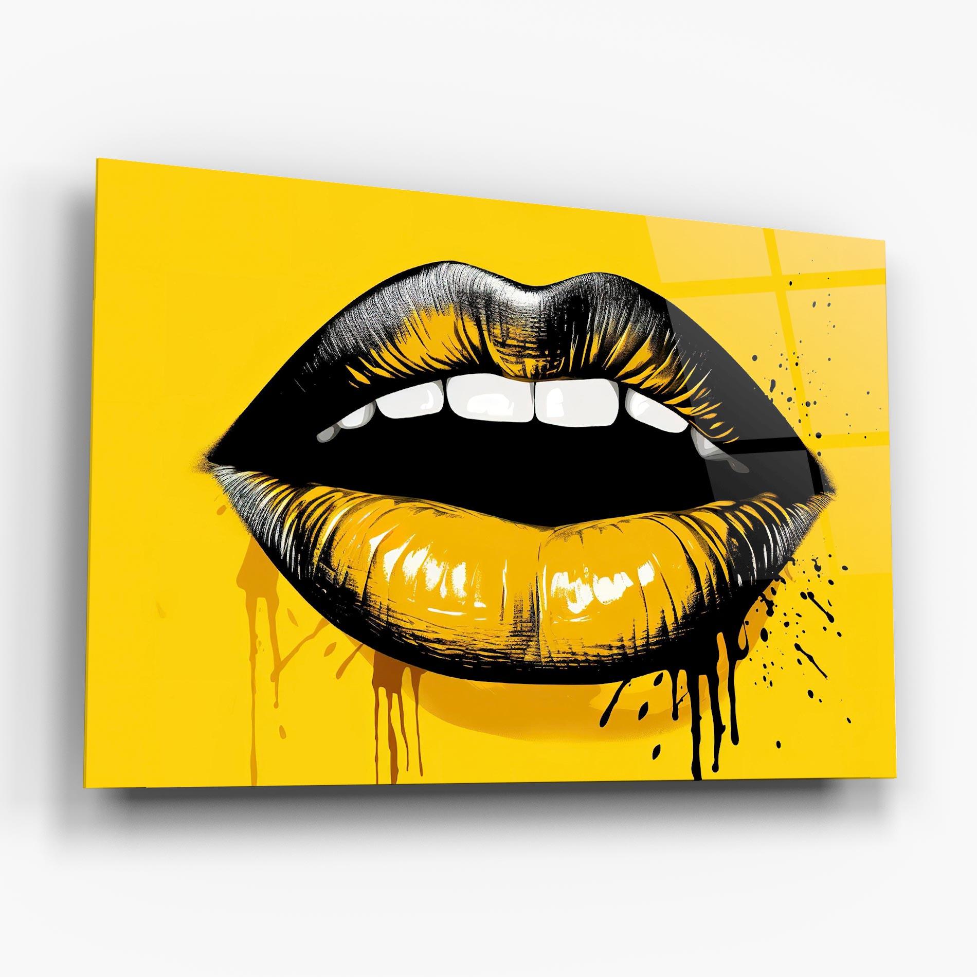 Glasbild Black Yellow Lips mockup 6