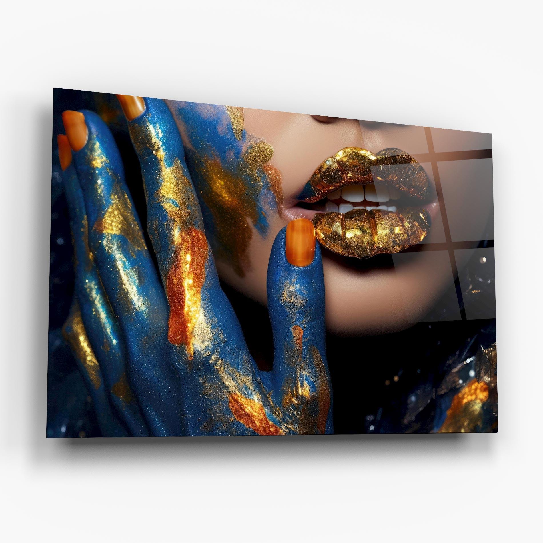 Glasbild Blue Hand Lips mockup 6