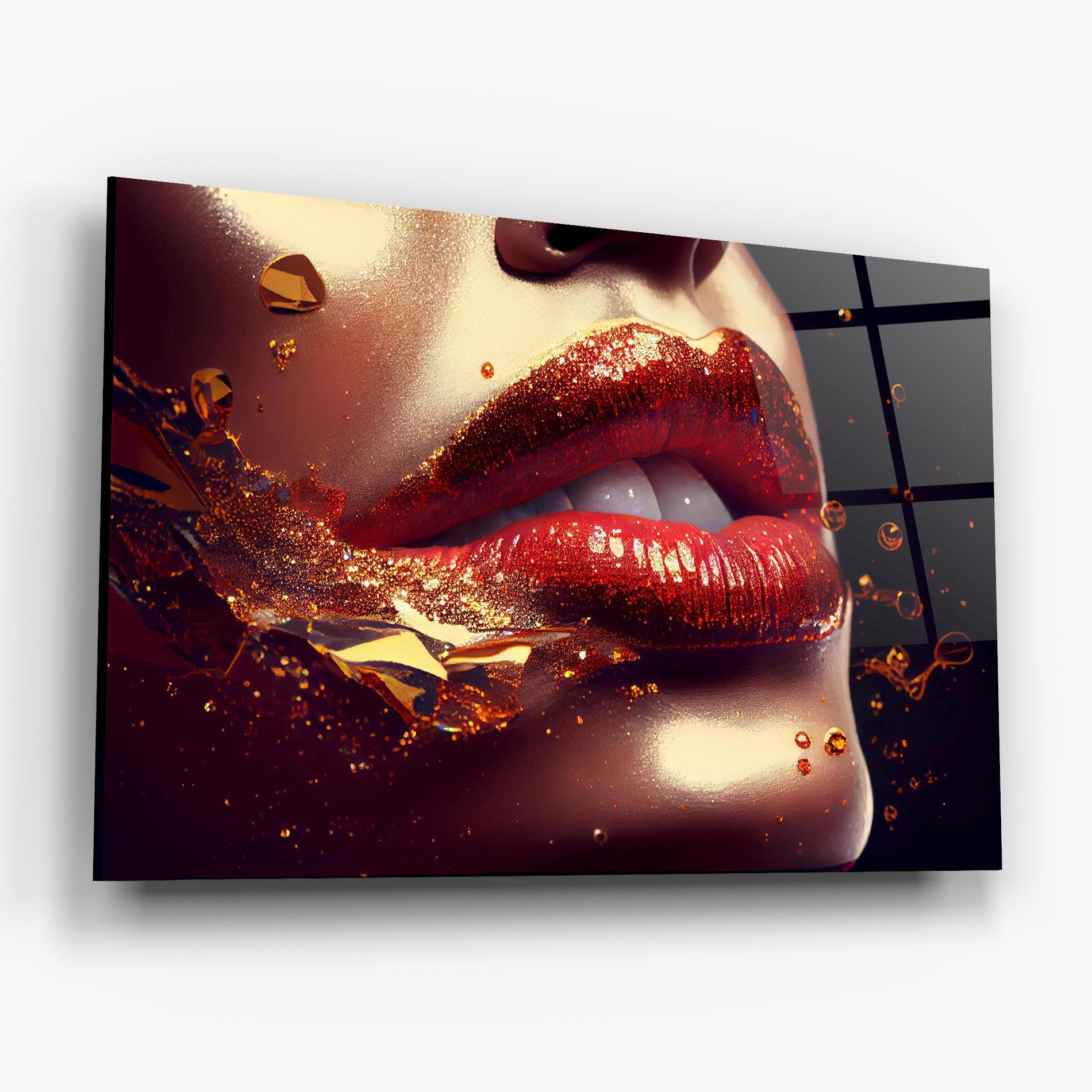 Glasbild Gold Glitter Lips mockup 6