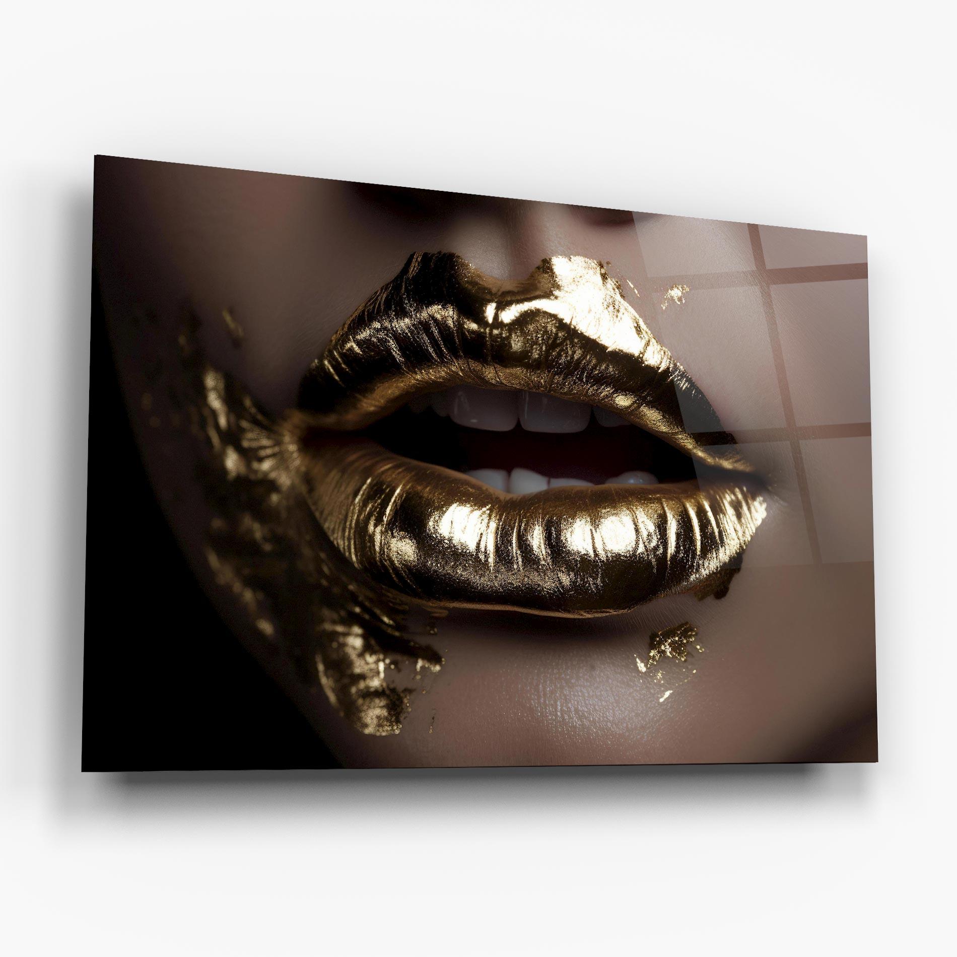 Glasbild Gold Lips mockup 6