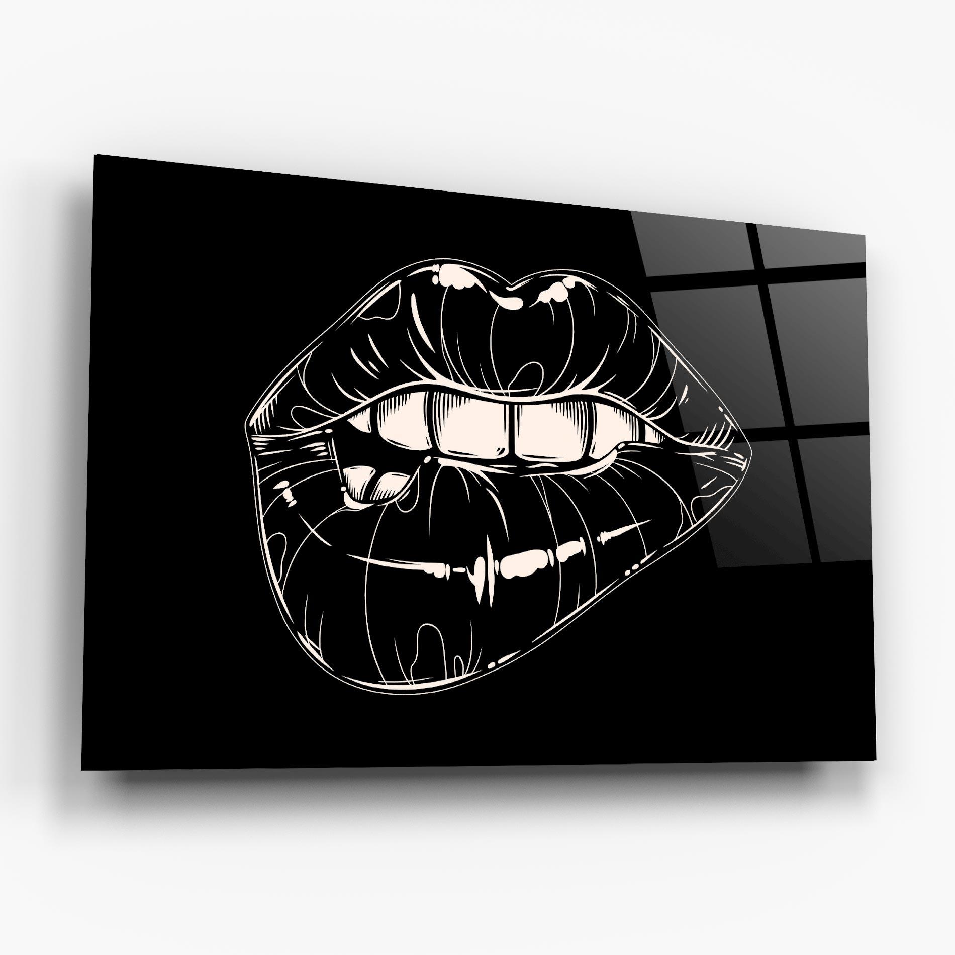 Glasbild Lips On Black Art mockup 6