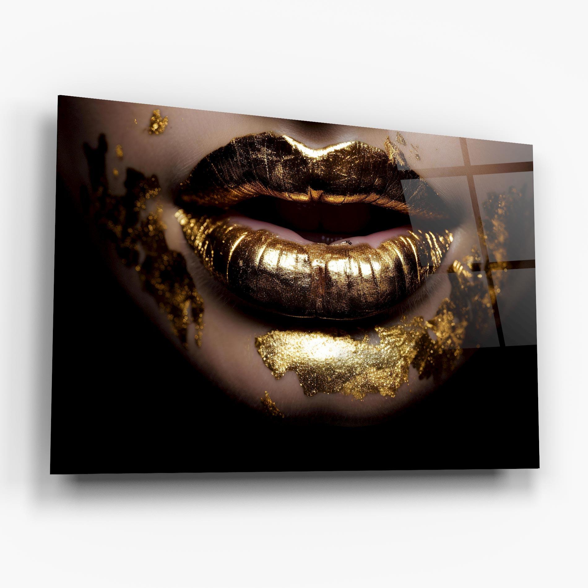 Glasbild Open Golden Lips mockup 6