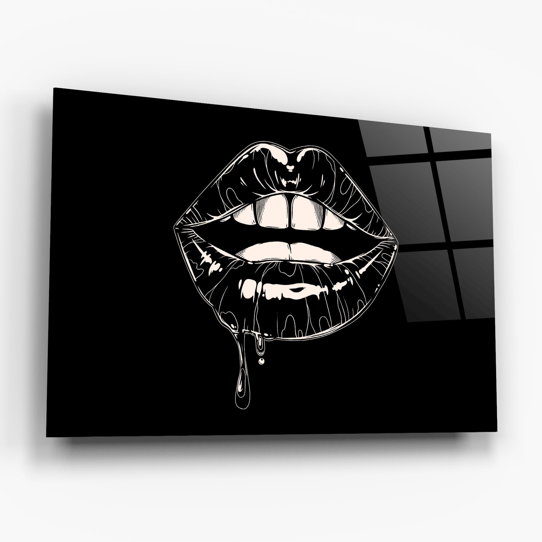 Glasbild Open Lips On Black mockup 6