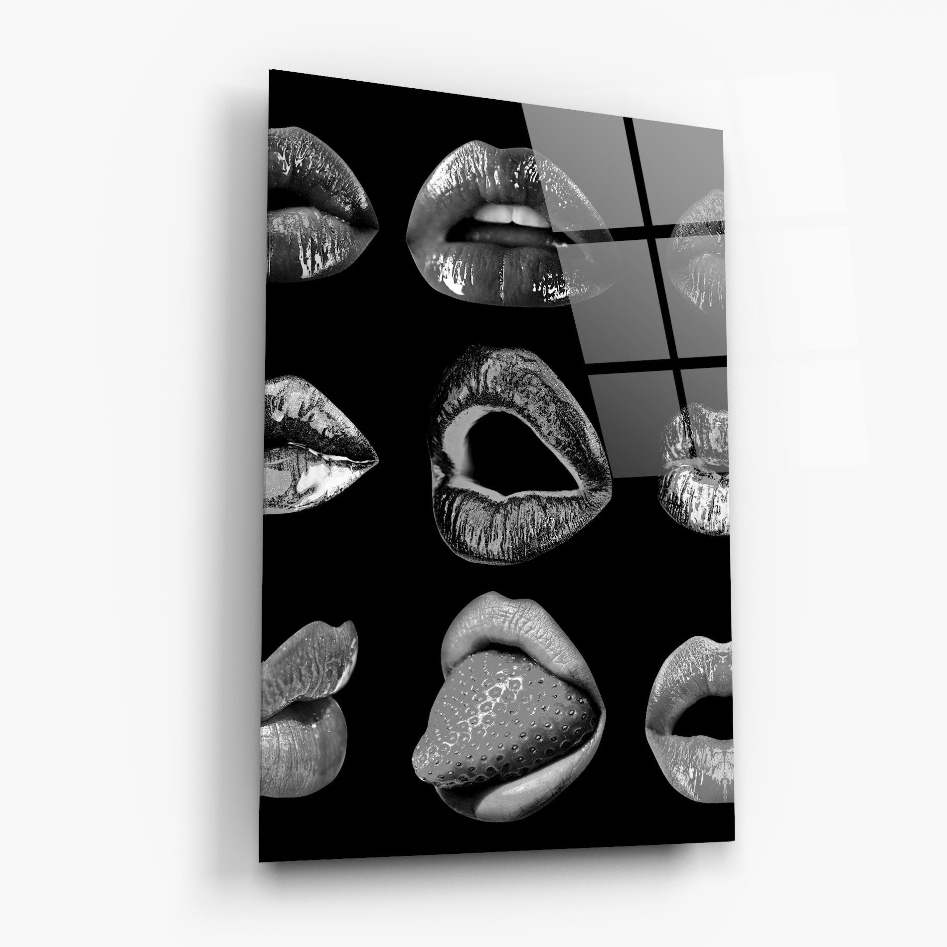 Glasbild Grey Lips Collage mockup 6