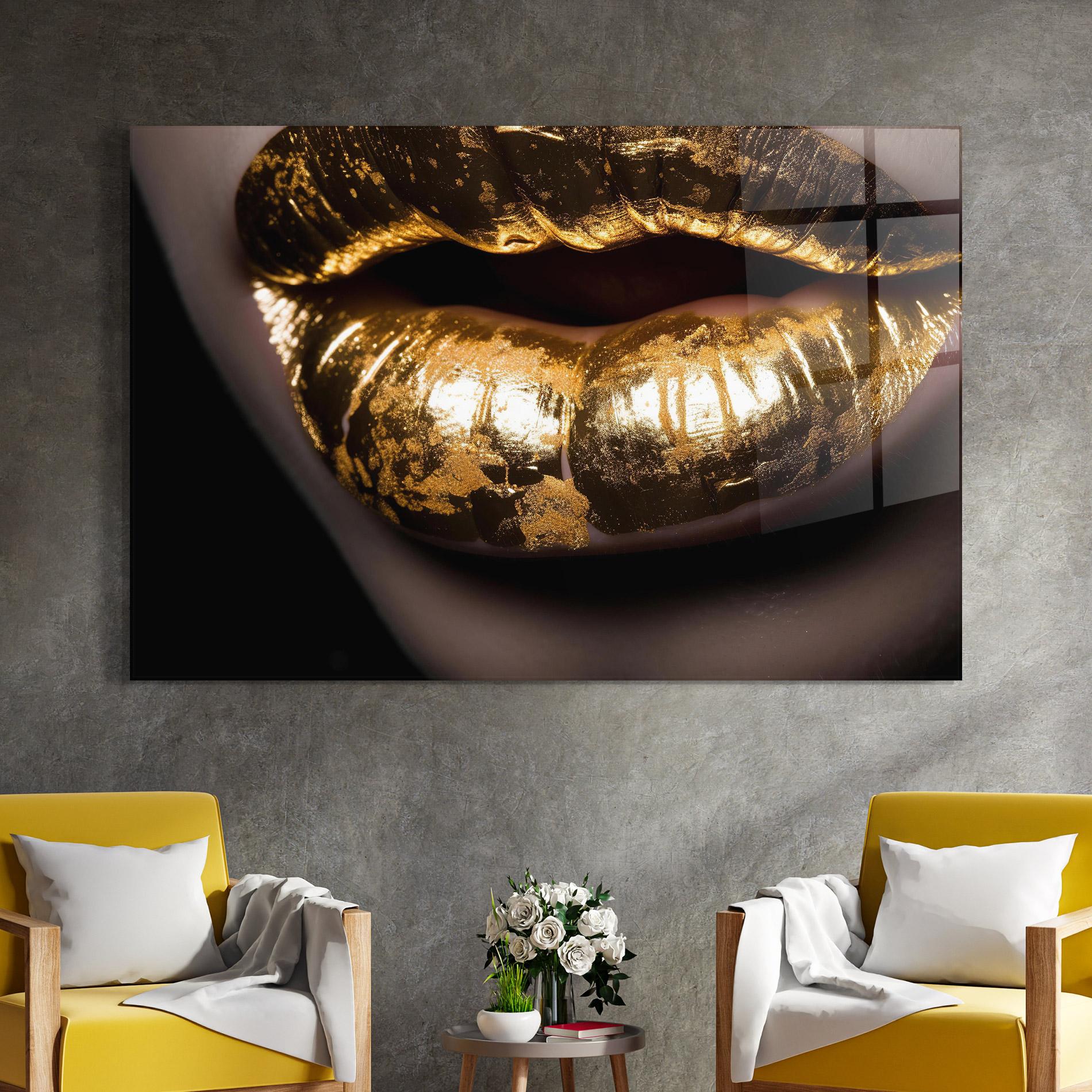 Glasbild Big Gold Lips mockup 4