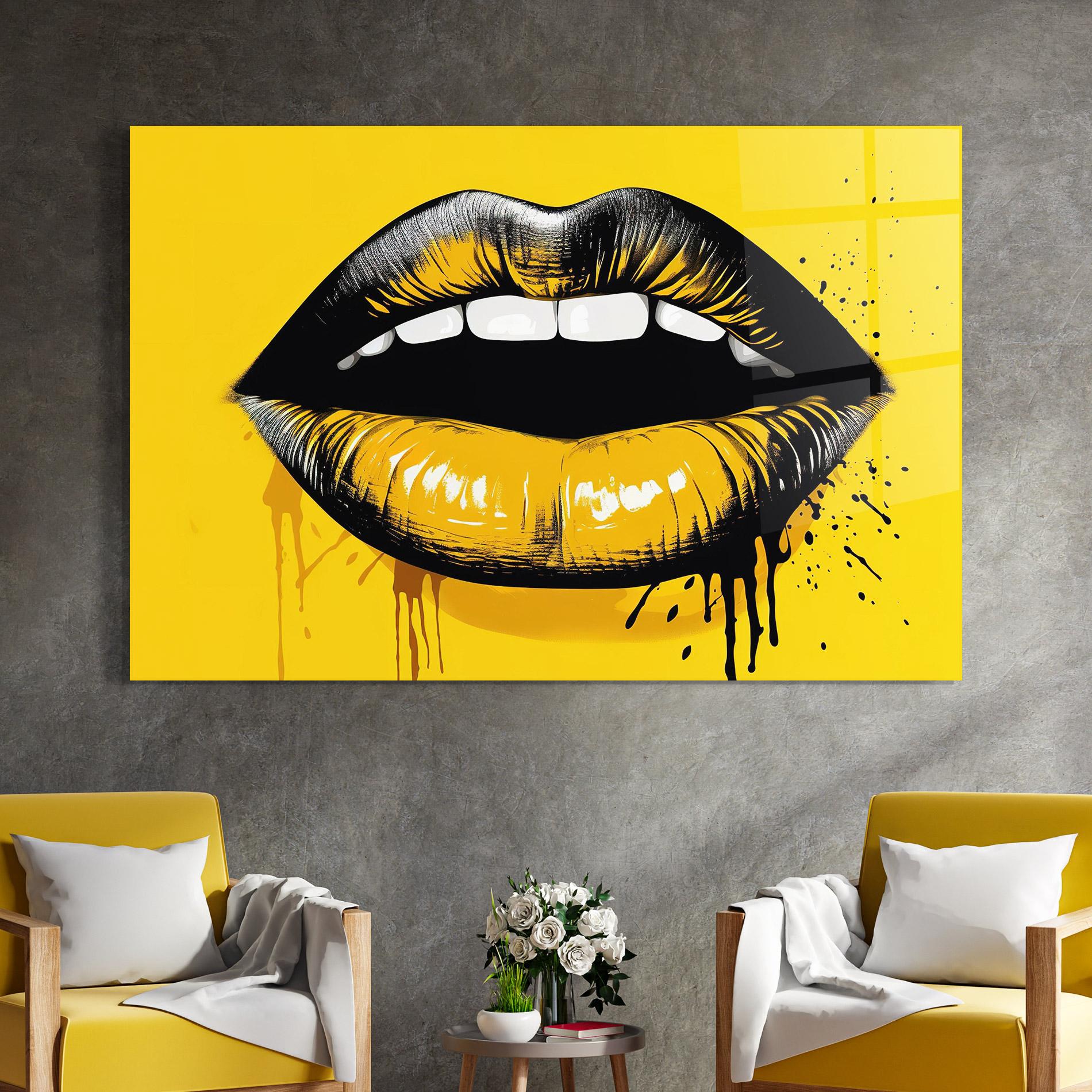 Glasbild Black Yellow Lips mockup 4
