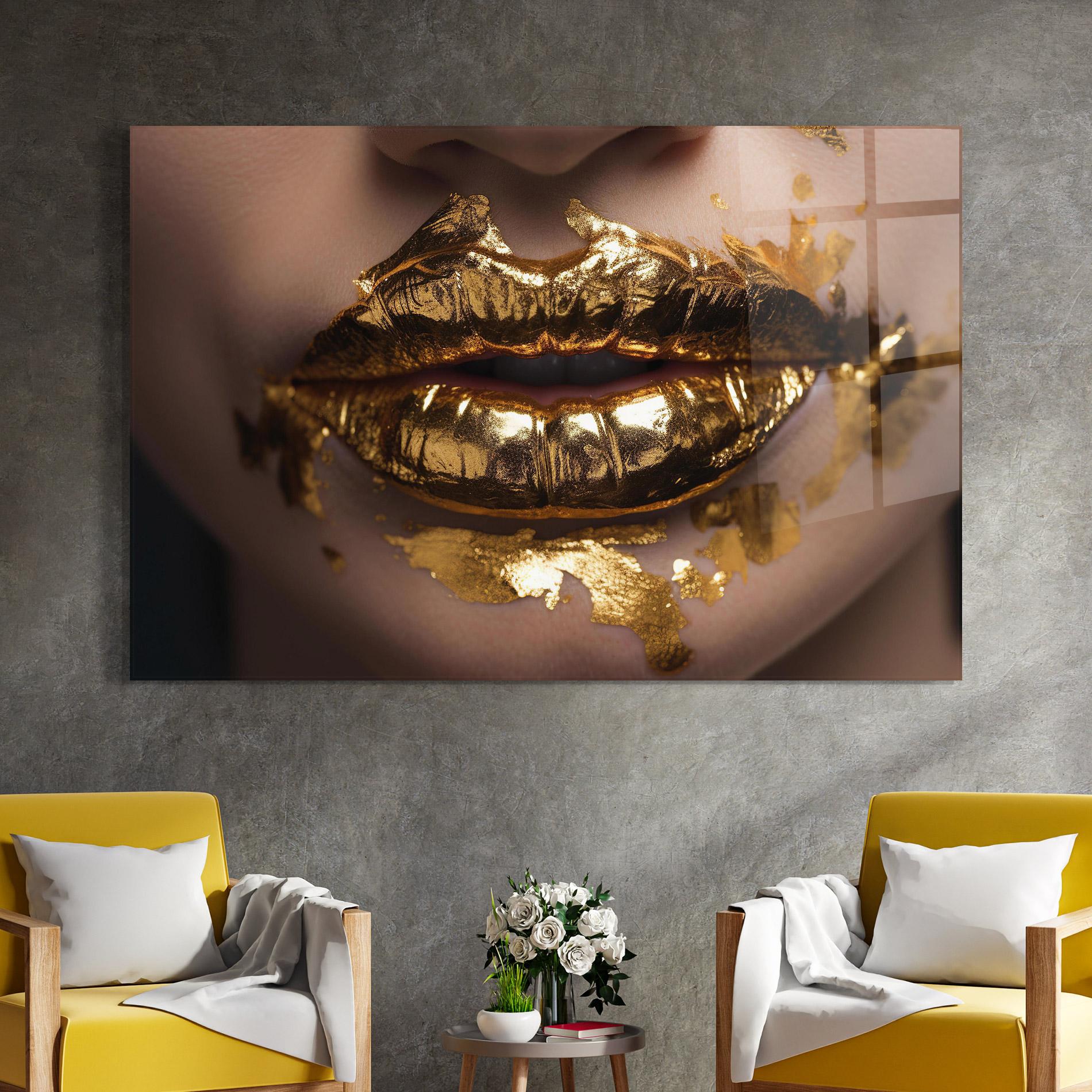 Glasbild Close Gold Lips mockup 4