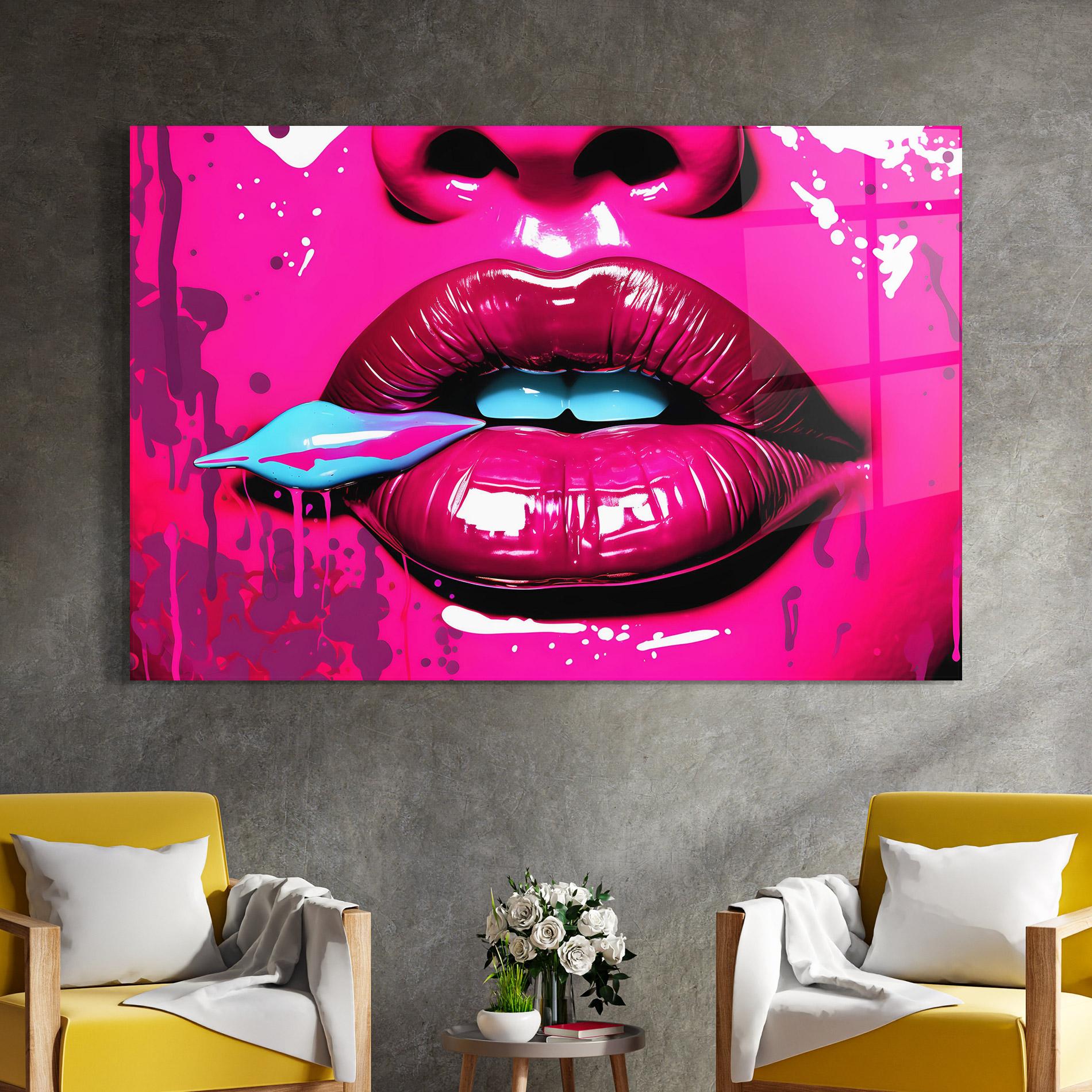 Glasbild Dark Pink Lips Art mockup 4