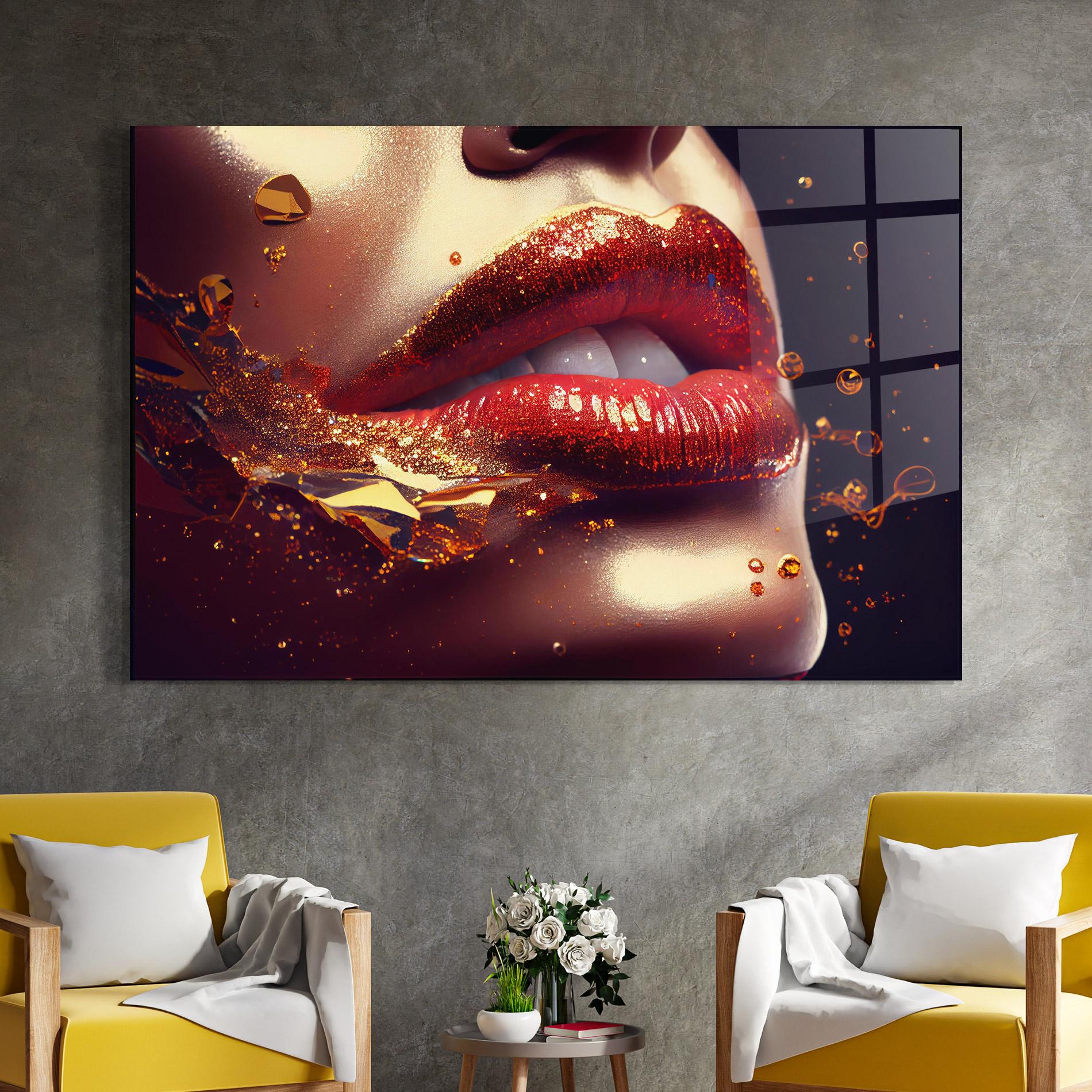 Glasbild Gold Glitter Lips mockup 4