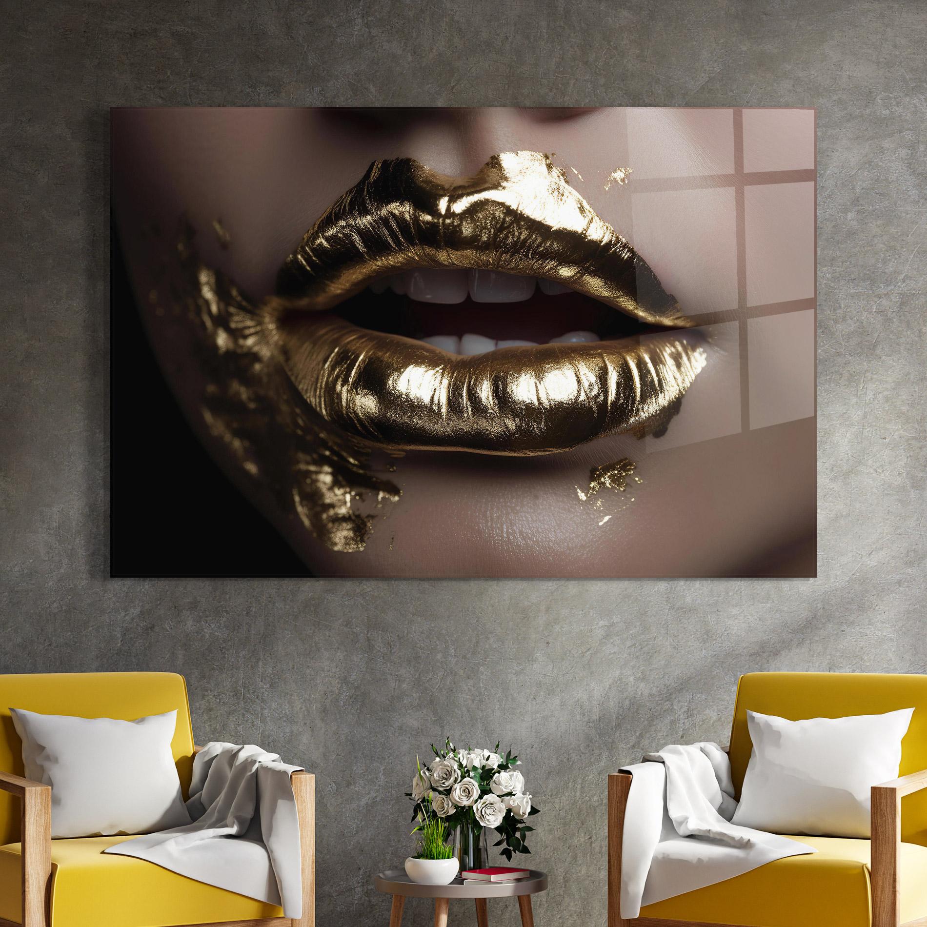 Glasbild Gold Lips mockup 4