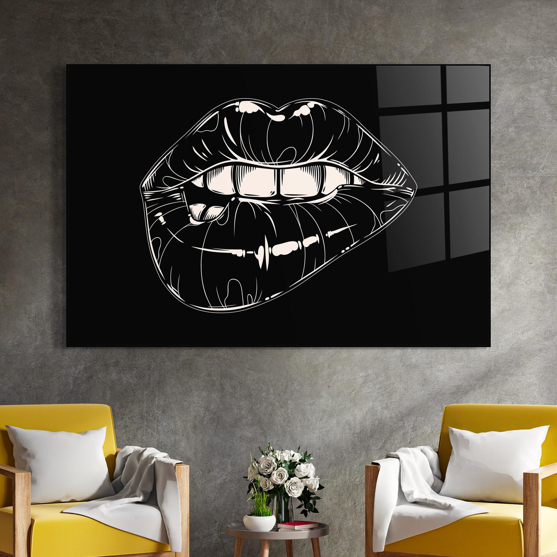 Glasbild Lips On Black Art mockup 4