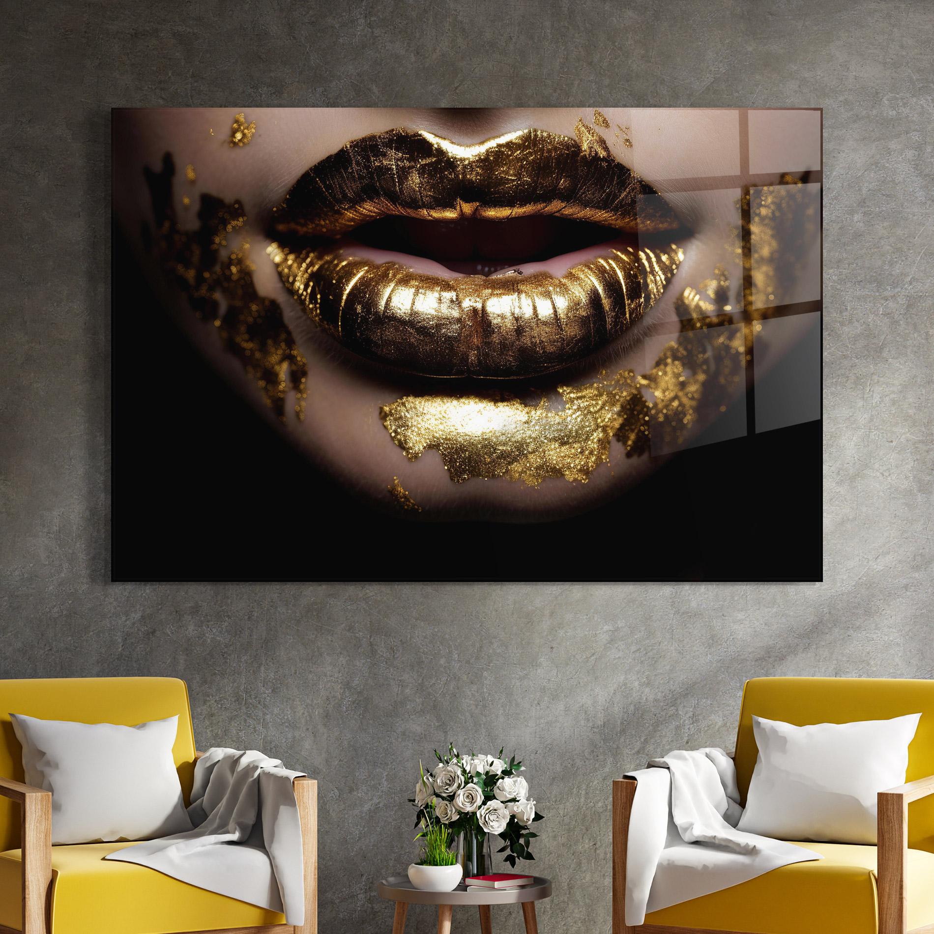 Glasbild Open Golden Lips mockup 4