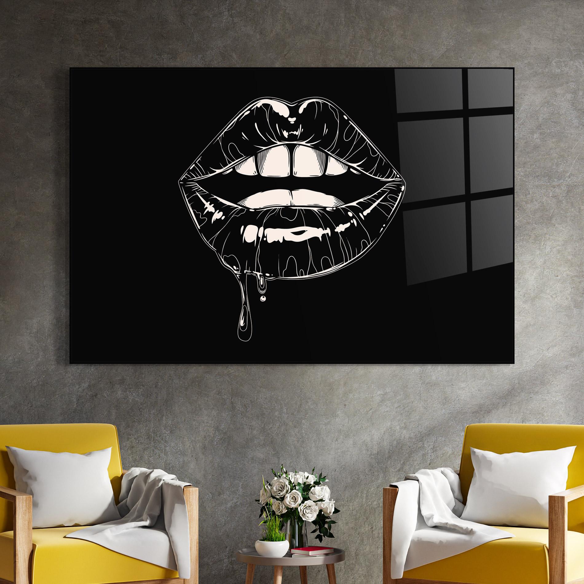 Glasbild Open Lips On Black mockup 4