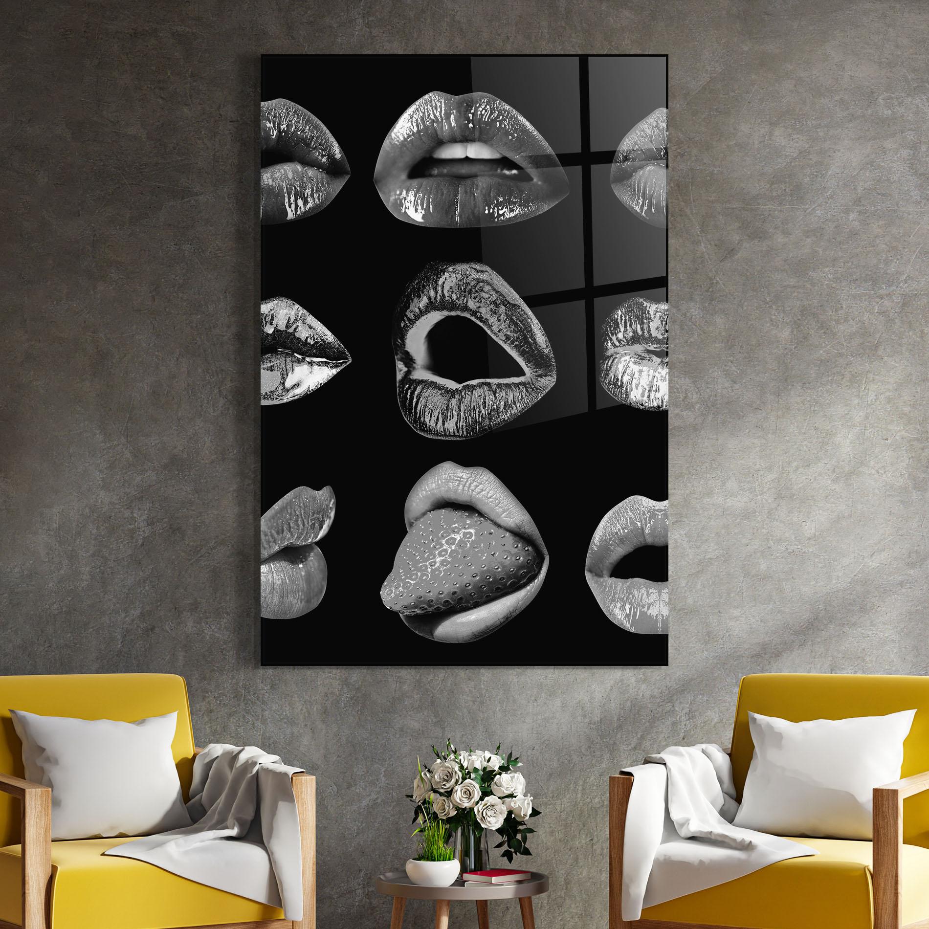 Glasbild Grey Lips Collage mockup 4