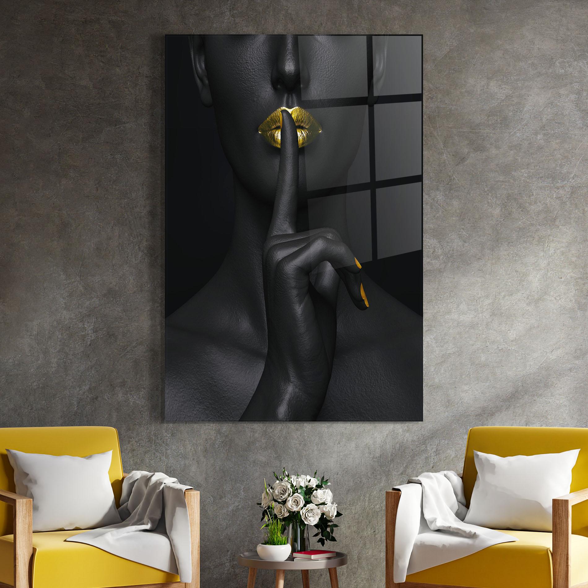 Glasbild Silence Lips Portrait mockup 4