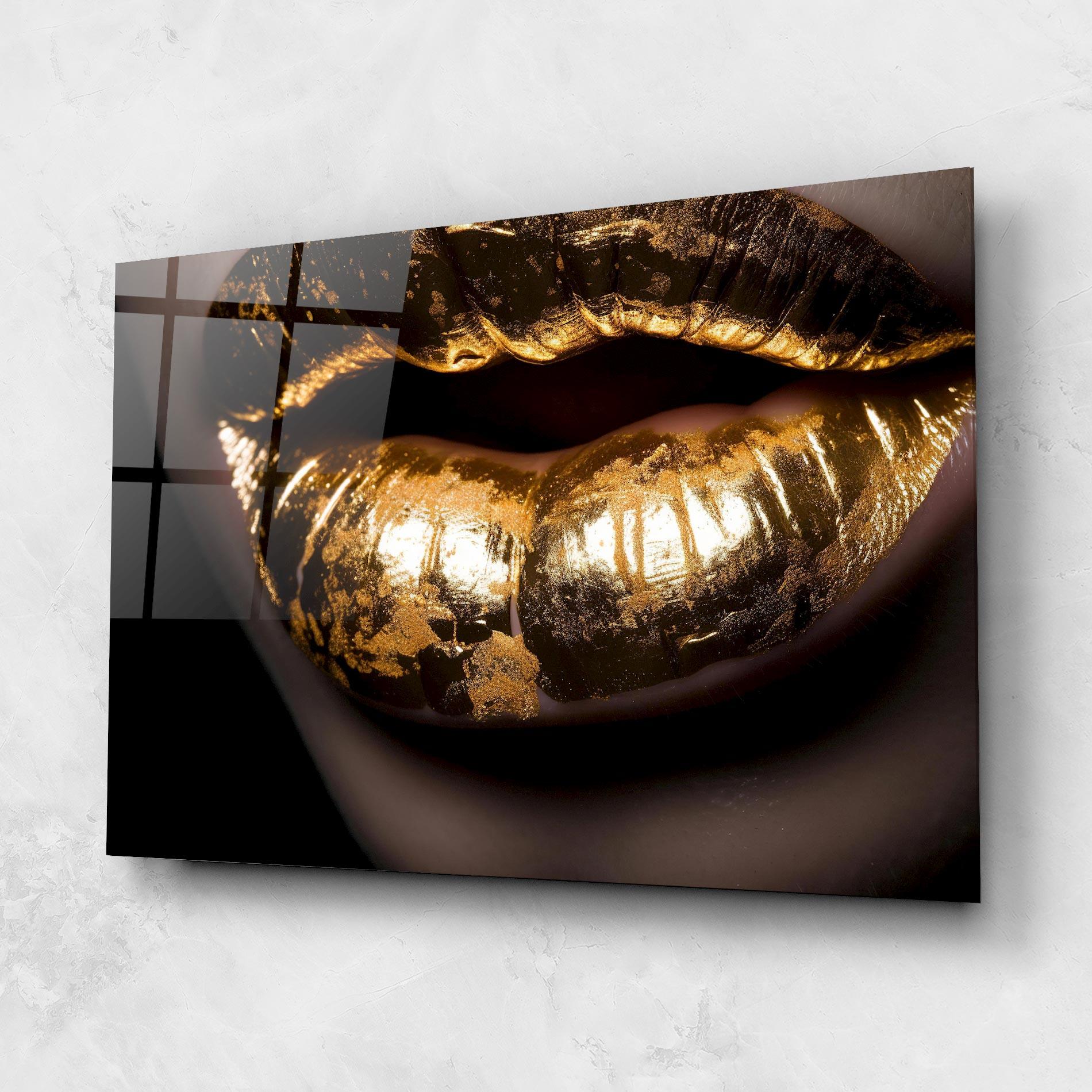 Glasbild Big Gold Lips mockup 1