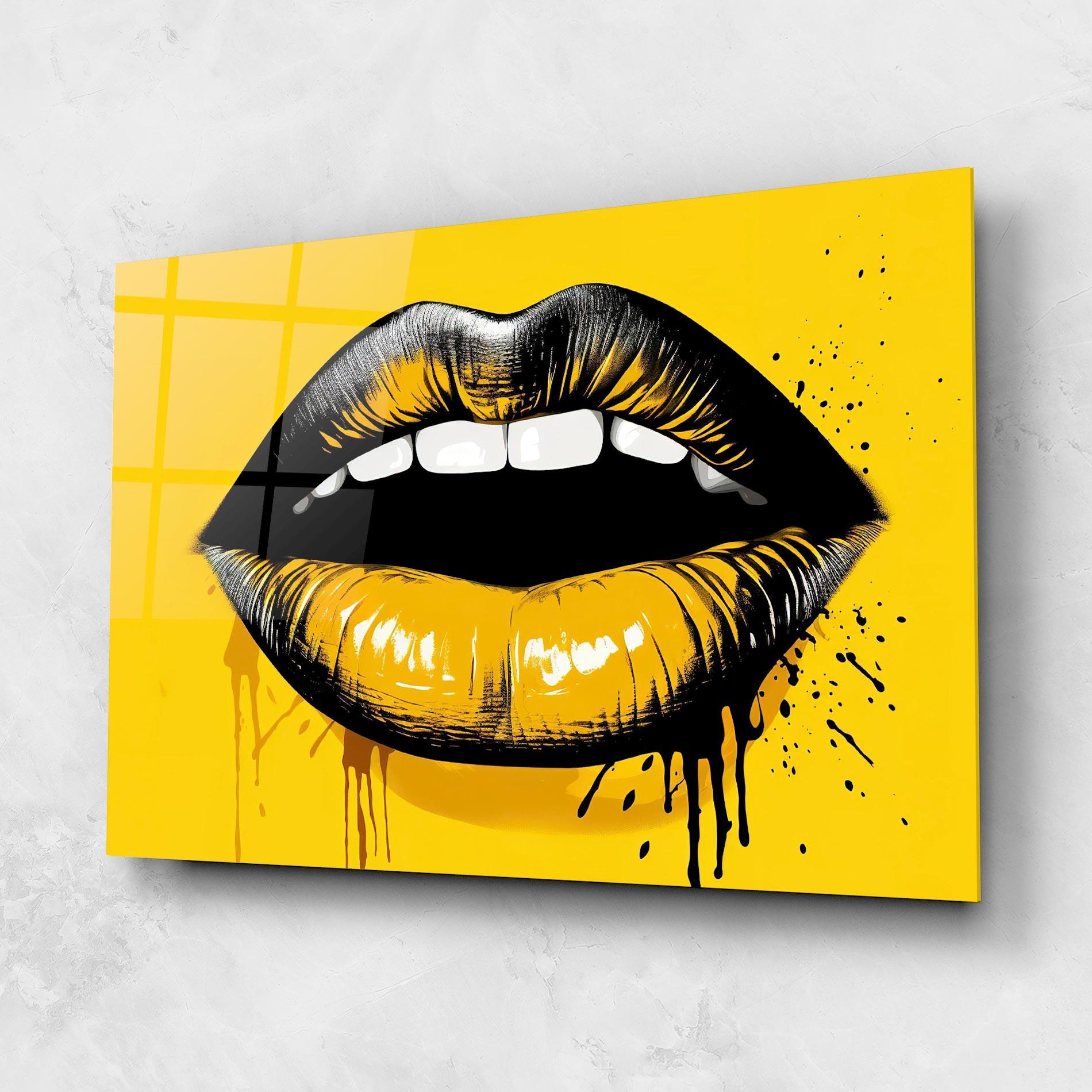 Glasbild Black Yellow Lips mockup 1