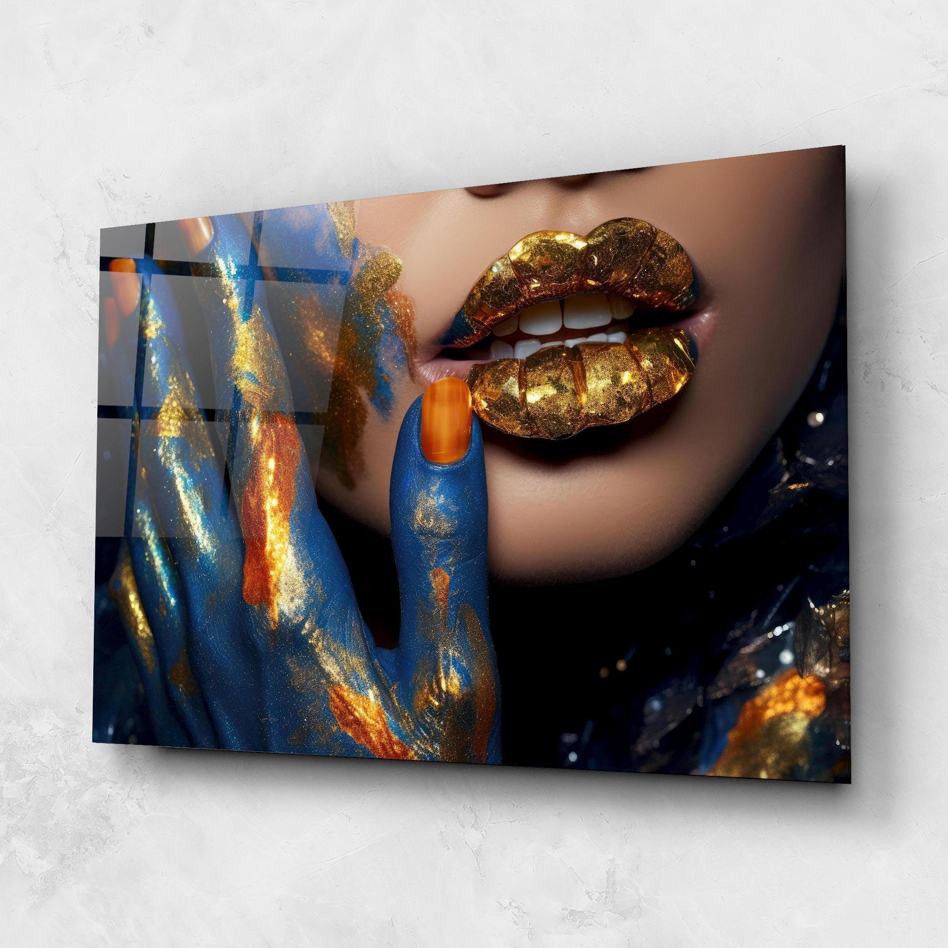 Glasbild Blue Hand Lips mockup 1
