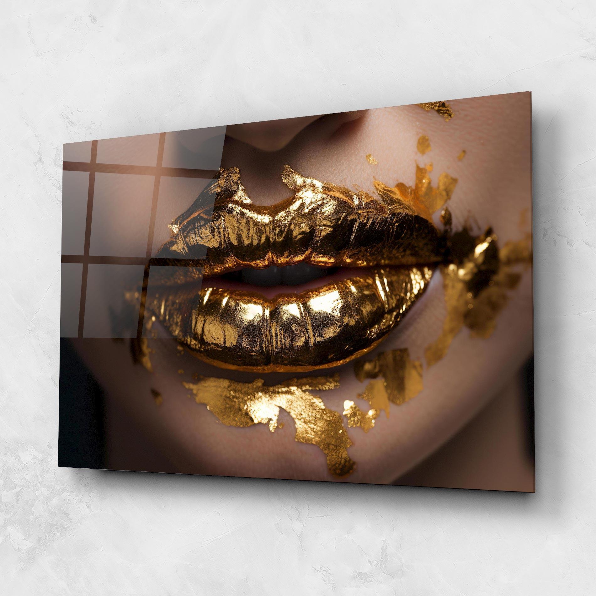 Glasbild Close Gold Lips mockup 1