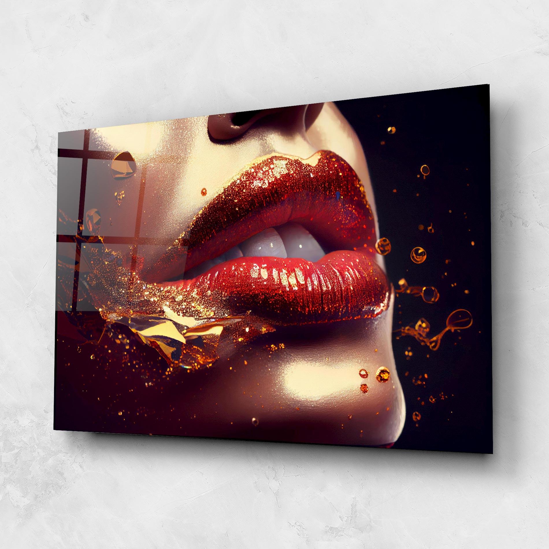Glasbild Gold Glitter Lips mockup 1