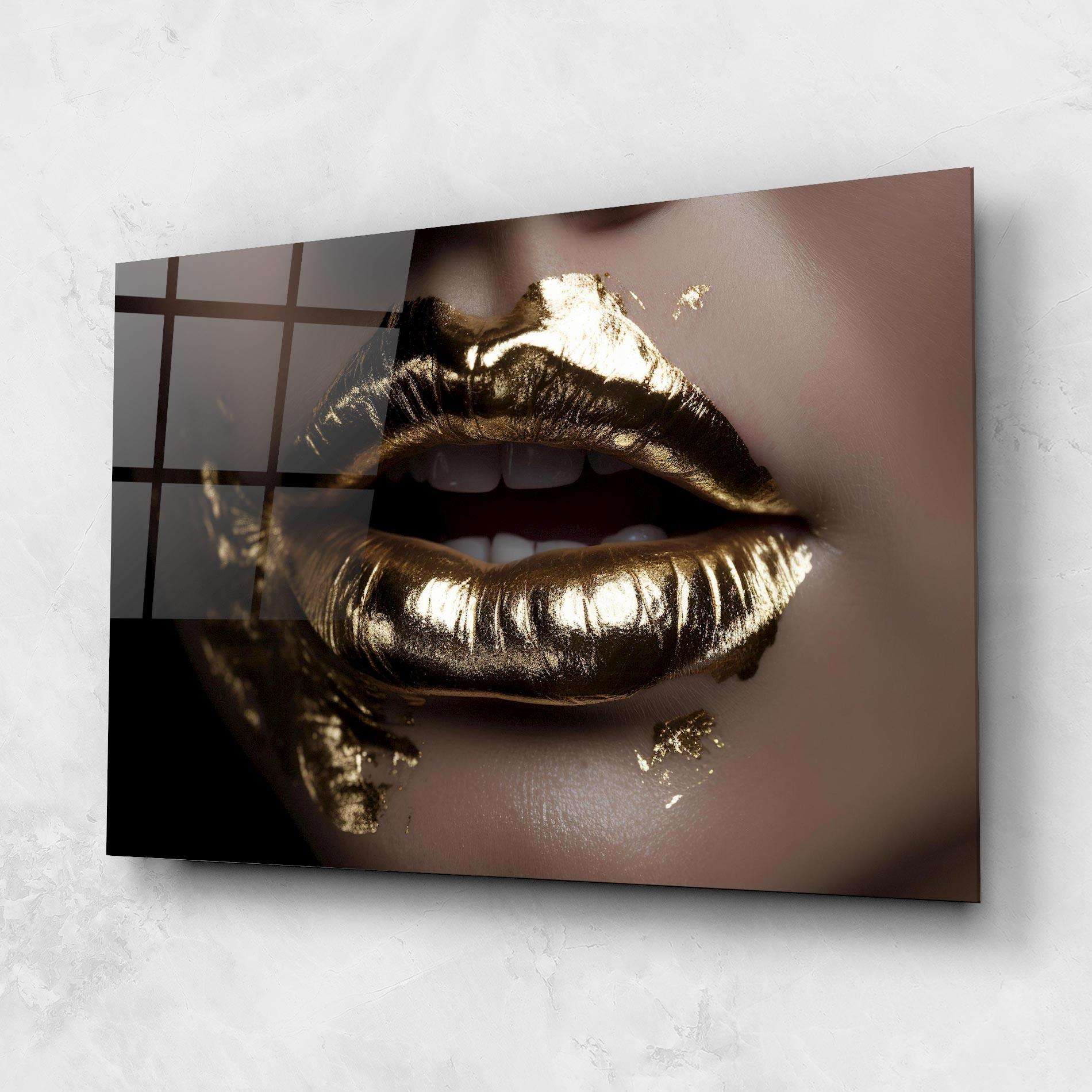 Glasbild Gold Lips mockup 1