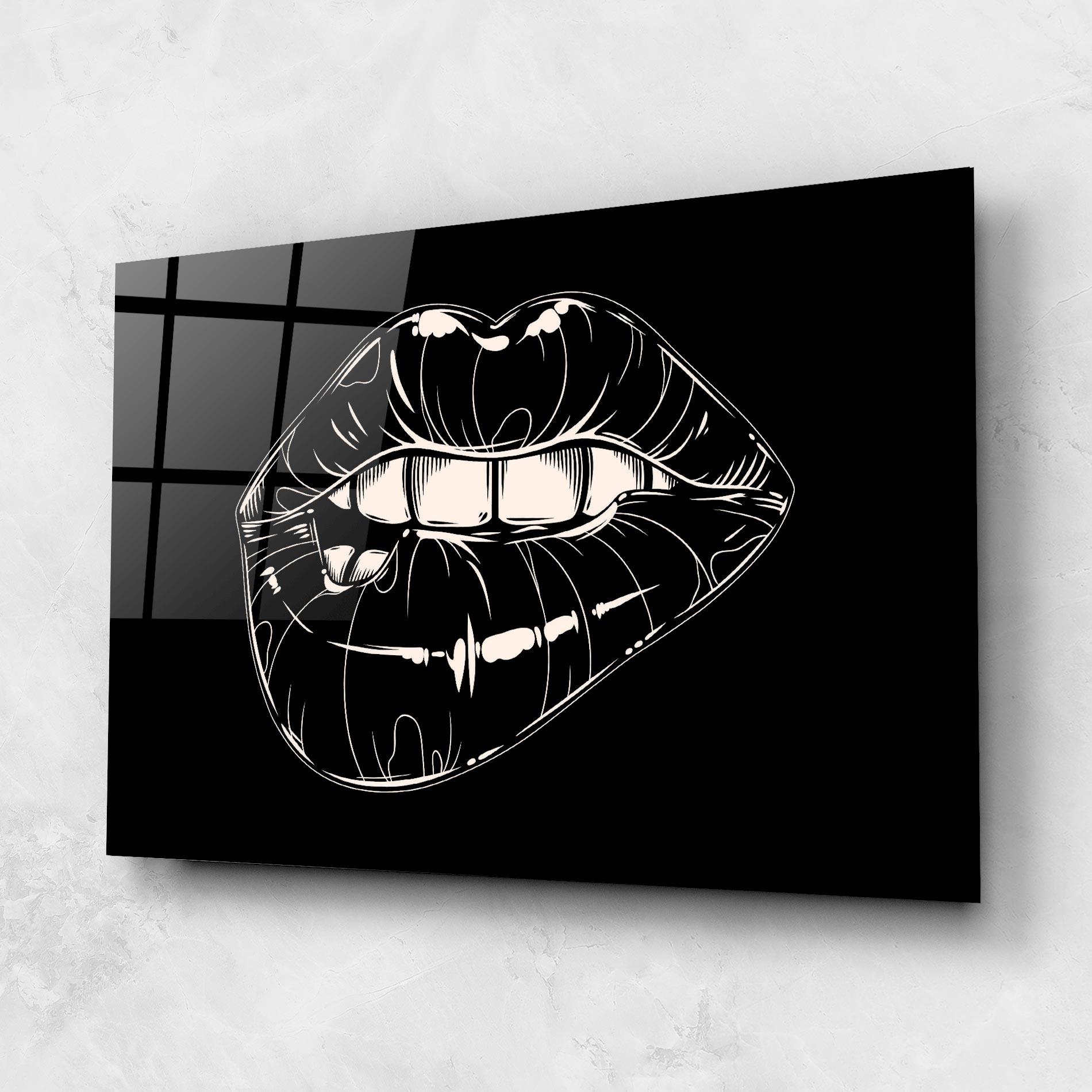 Glasbild Lips On Black Art mockup 1