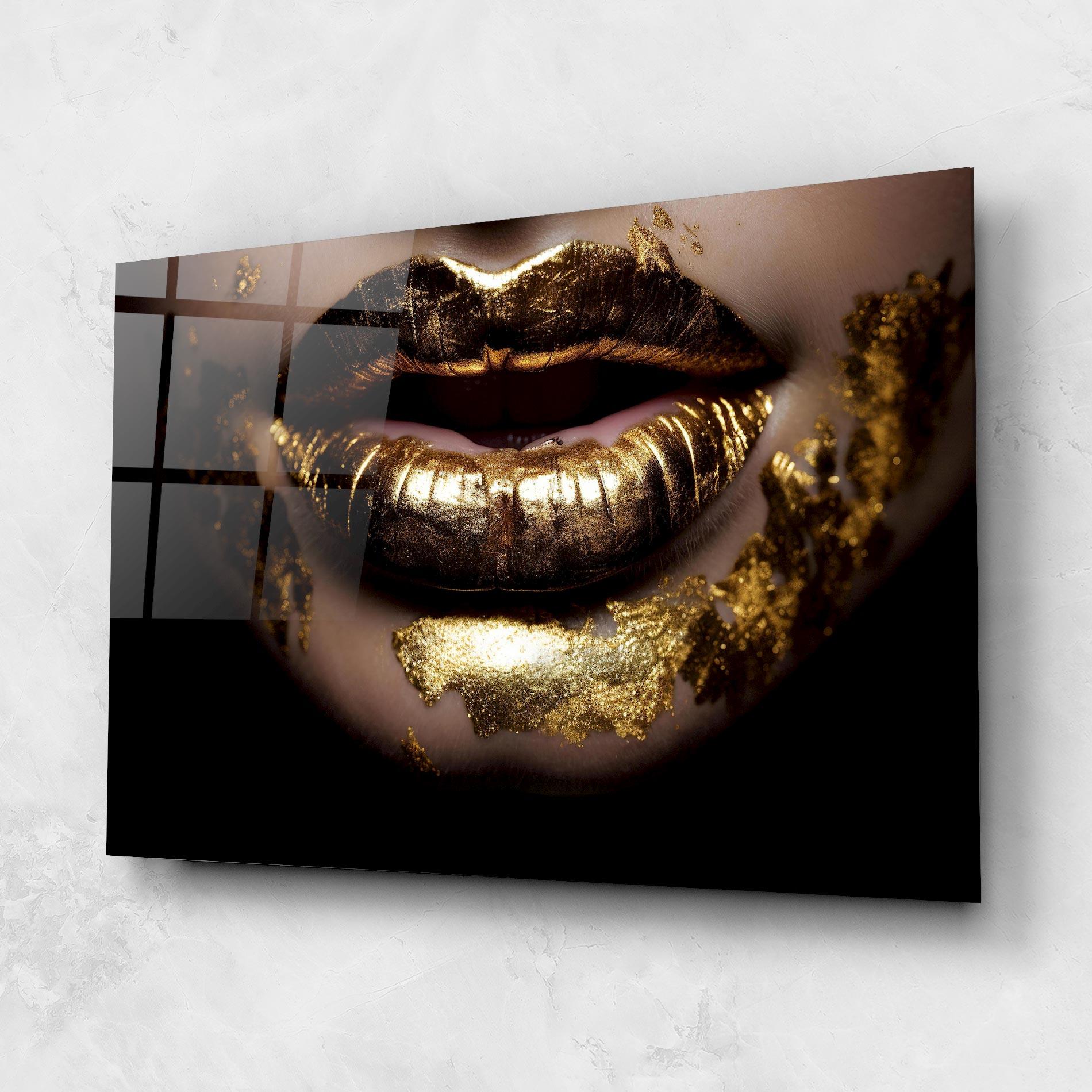 Glasbild Open Golden Lips mockup 1