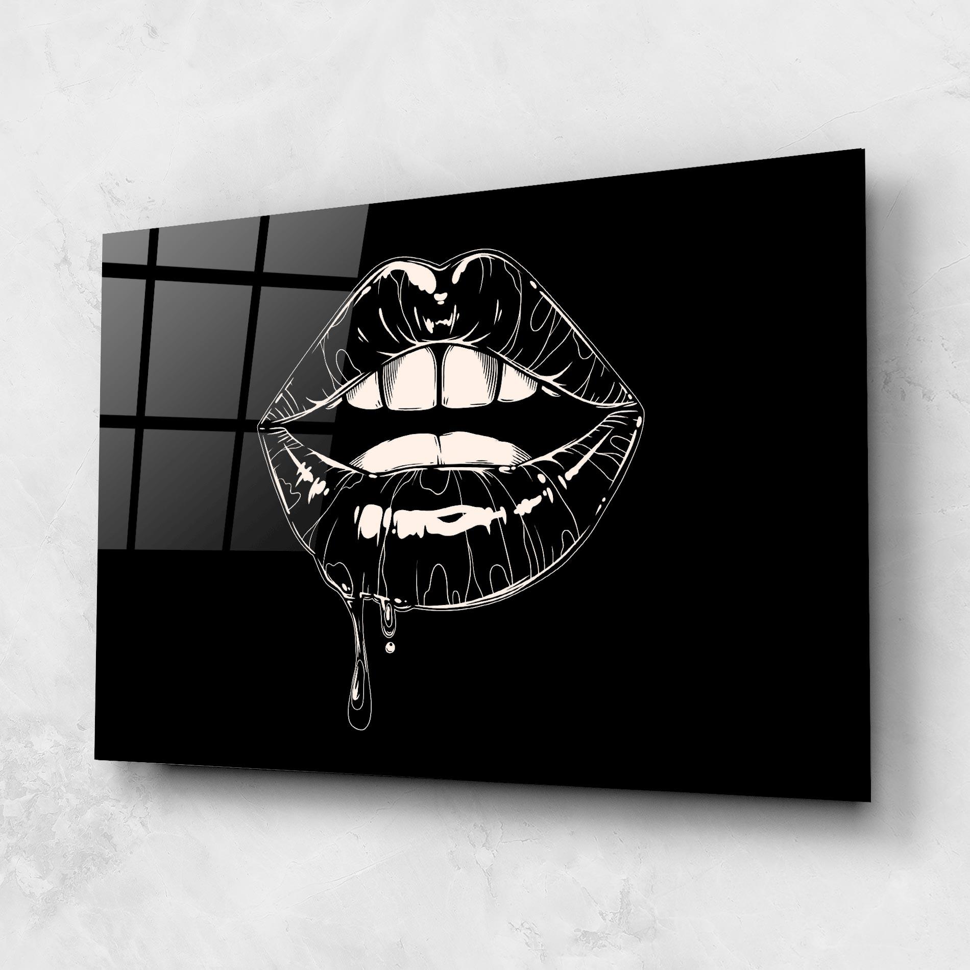 Glasbild Open Lips On Black mockup 1
