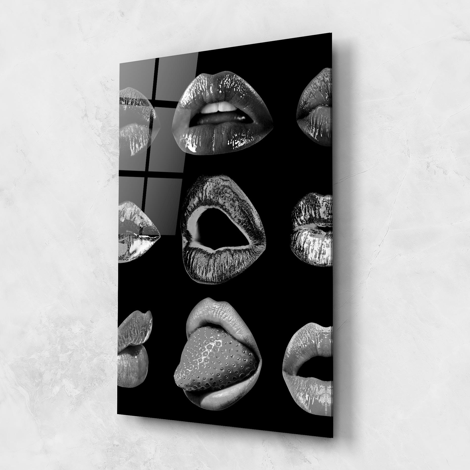 Glasbild Grey Lips Collage mockup 1