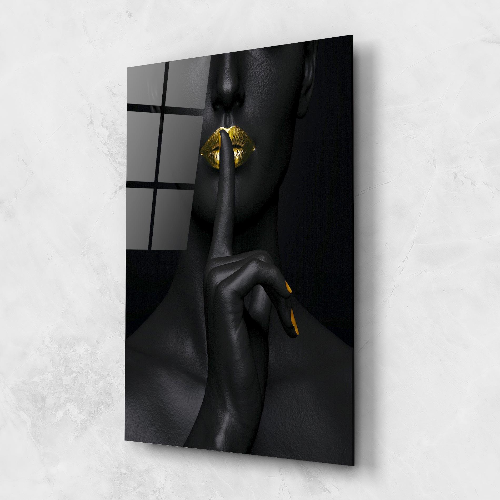 Glasbild Silence Lips Portrait mockup 1