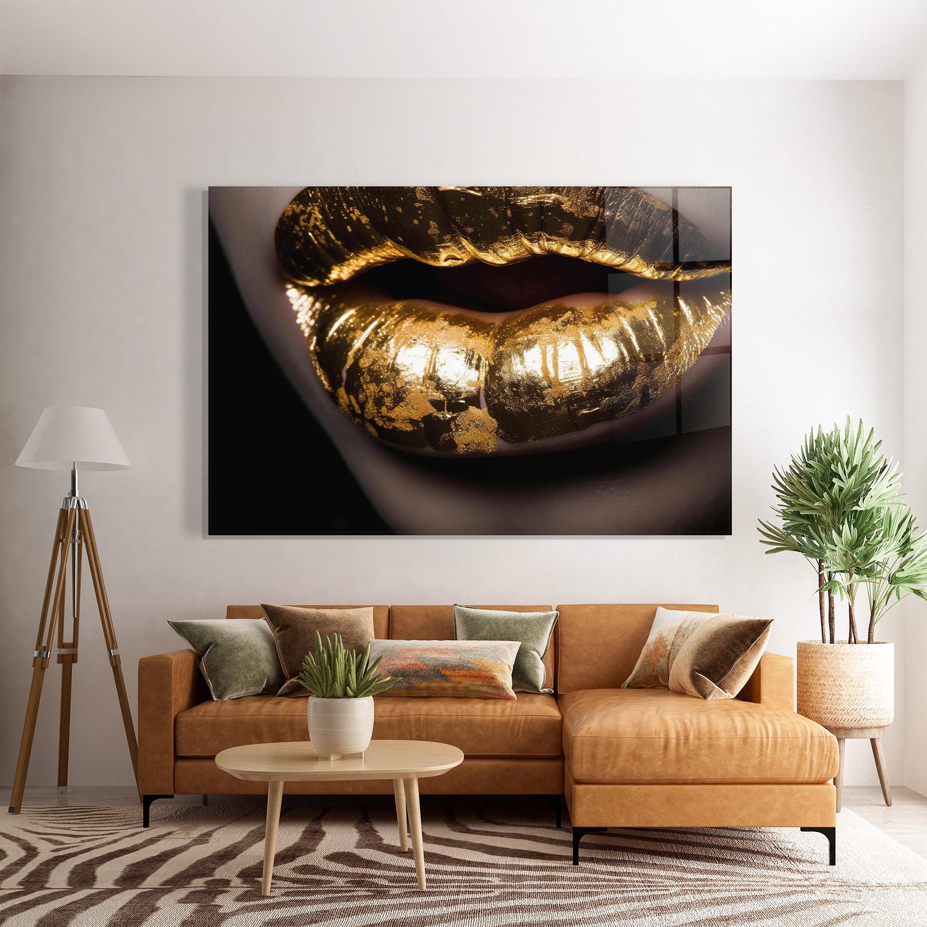 Glasbild Big Gold Lips mockup 7