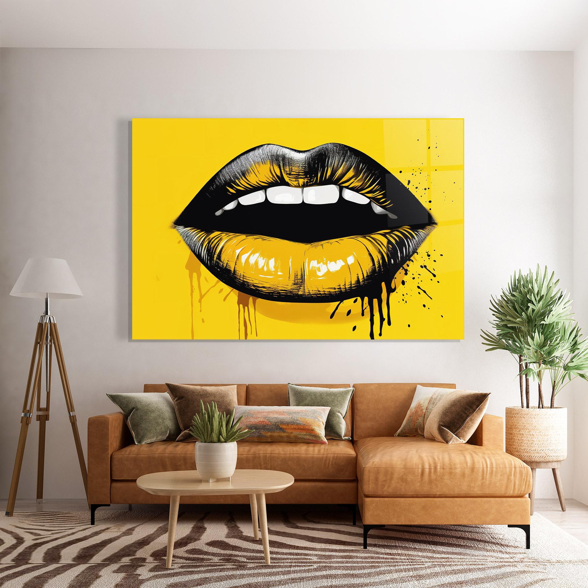 Glasbild Black Yellow Lips mockup 7