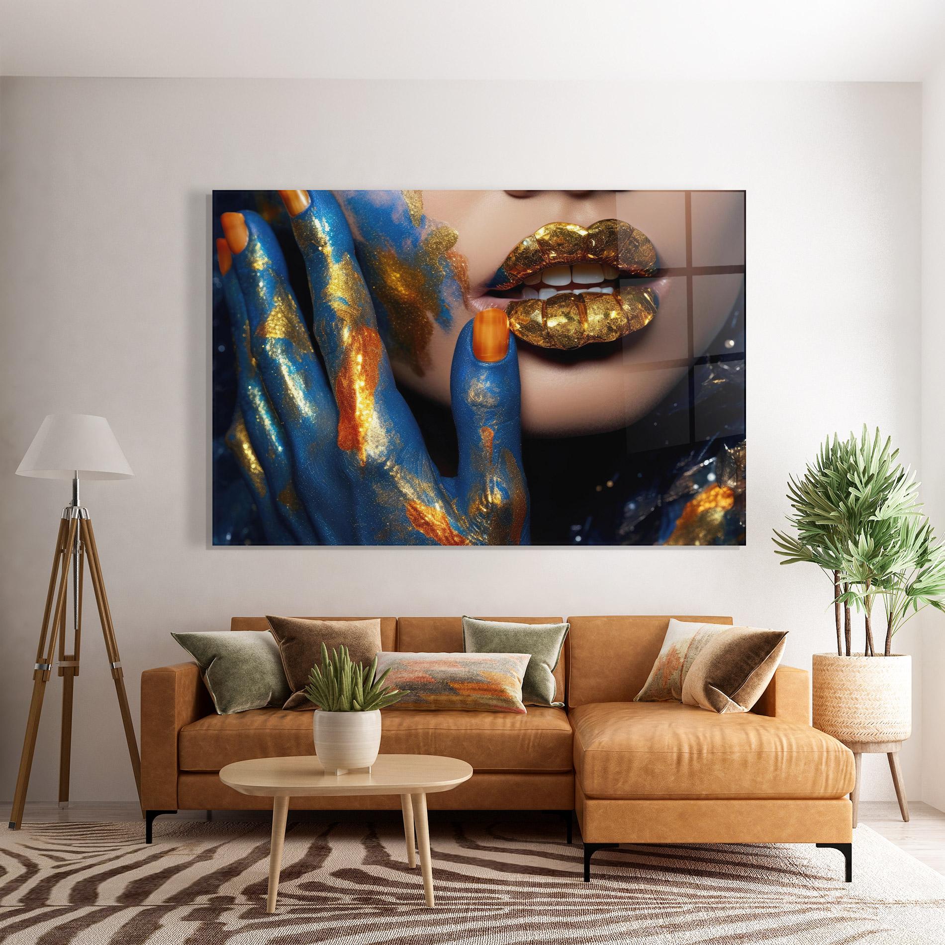 Glasbild Blue Hand Lips mockup 7